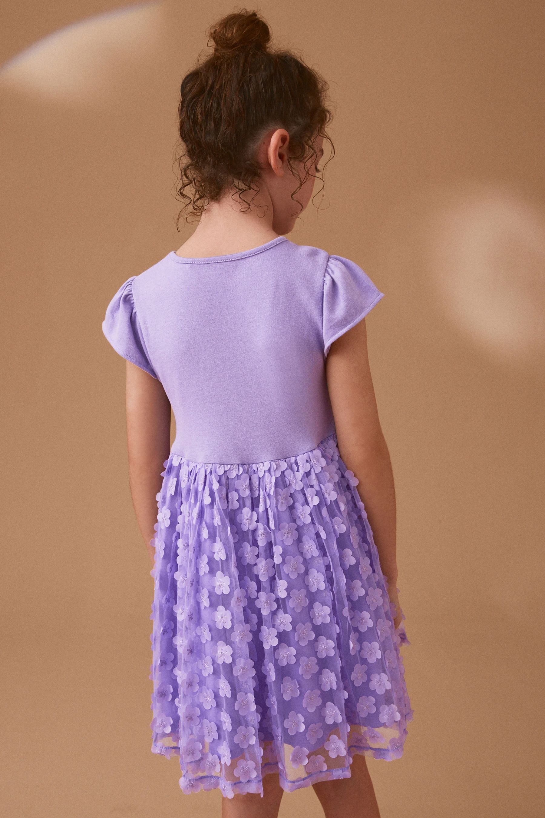 Lilac Purple 3D Floral Skirt Dress (3-12yrs)