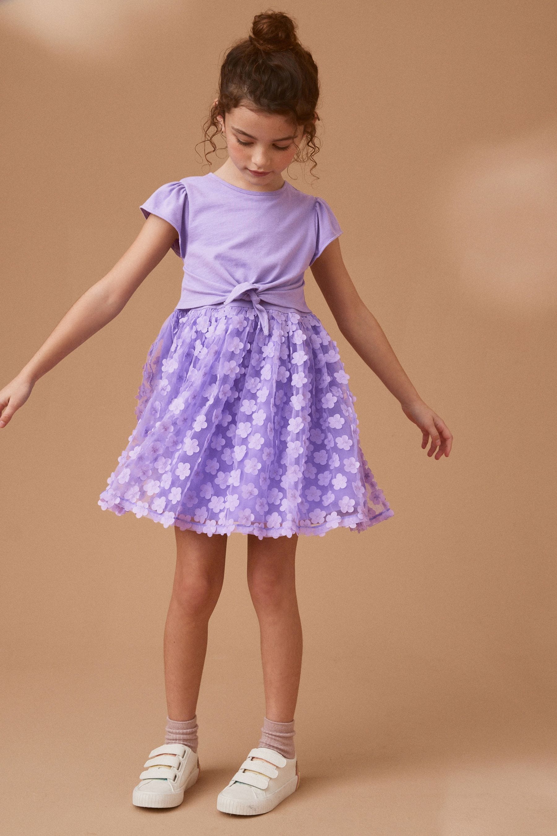 Lilac Purple 3D Floral Skirt Dress (3-12yrs)