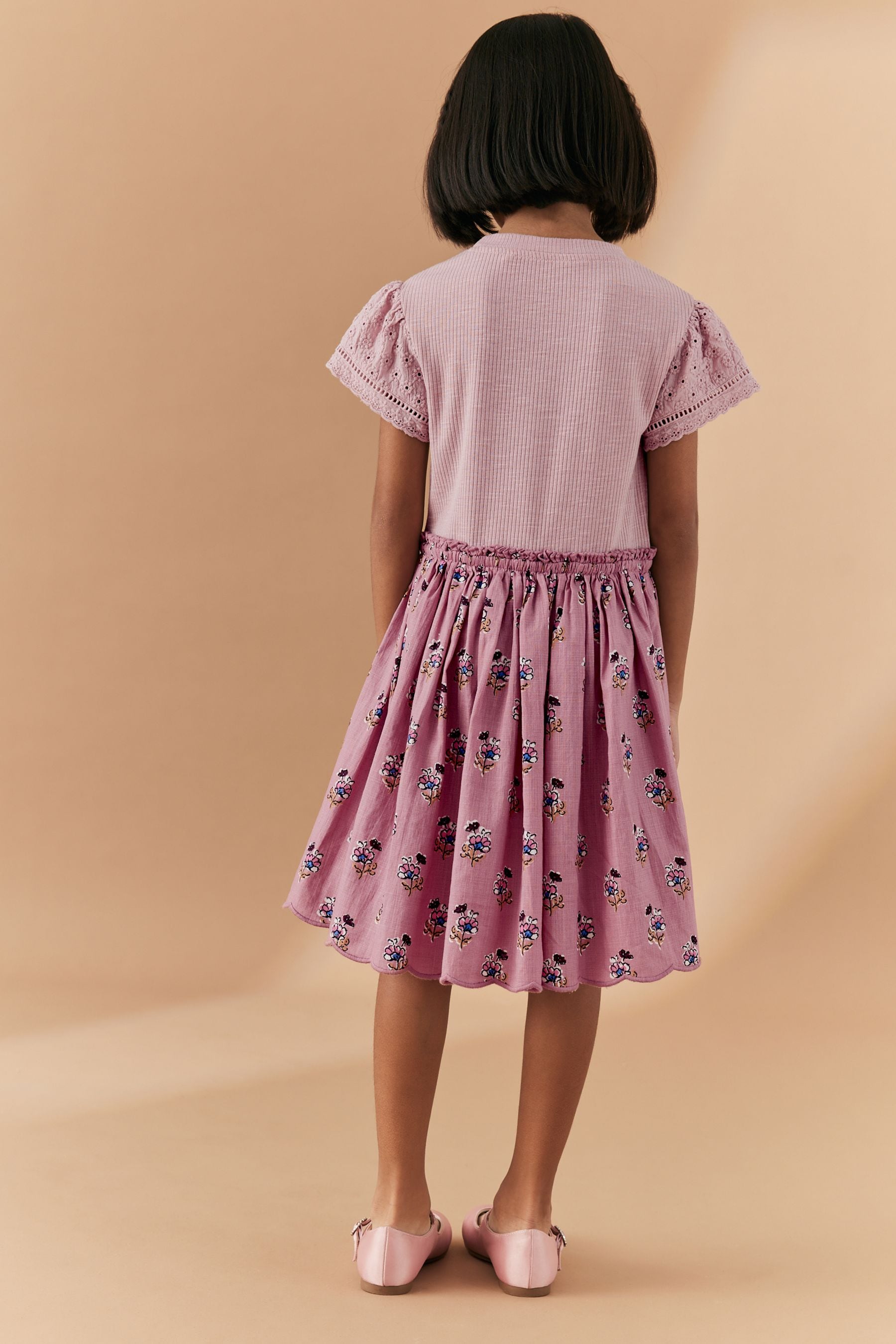 Pink Woodblock Floral 100% Cotton Skirt Dress (3-12yrs)