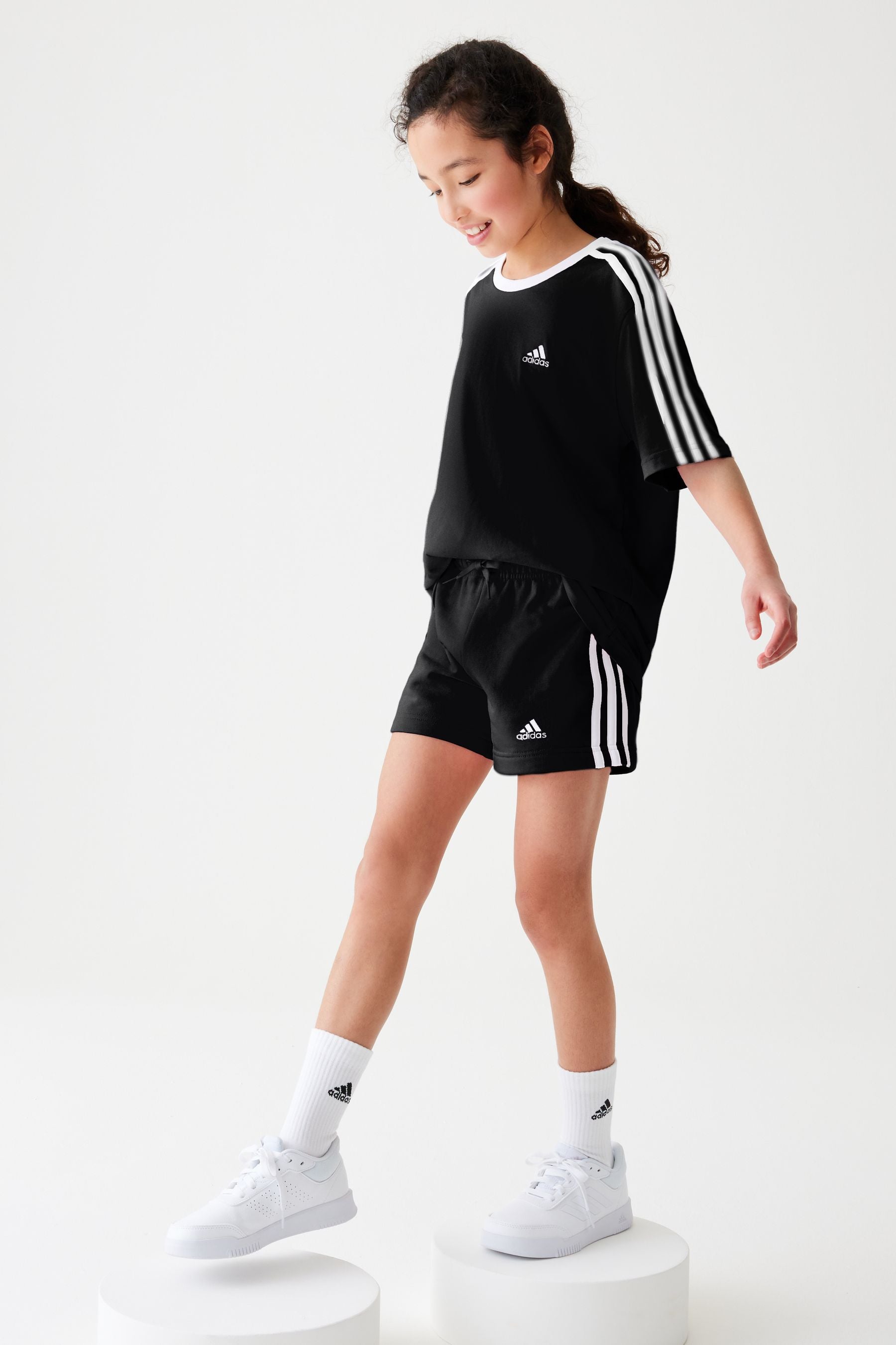 adidas Black Junior Essentials 3-Stripes Shorts