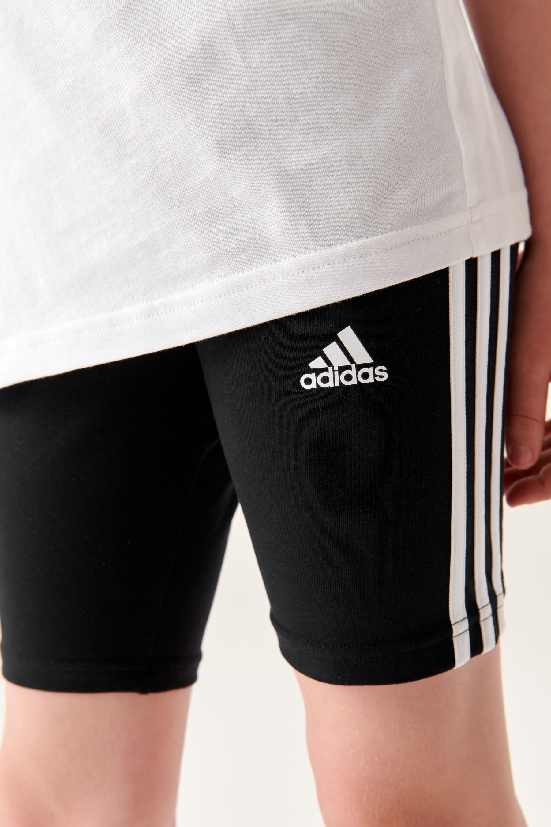 adidas Black Sportswear Essentials 3-Stripes Cotton Biker Shorts