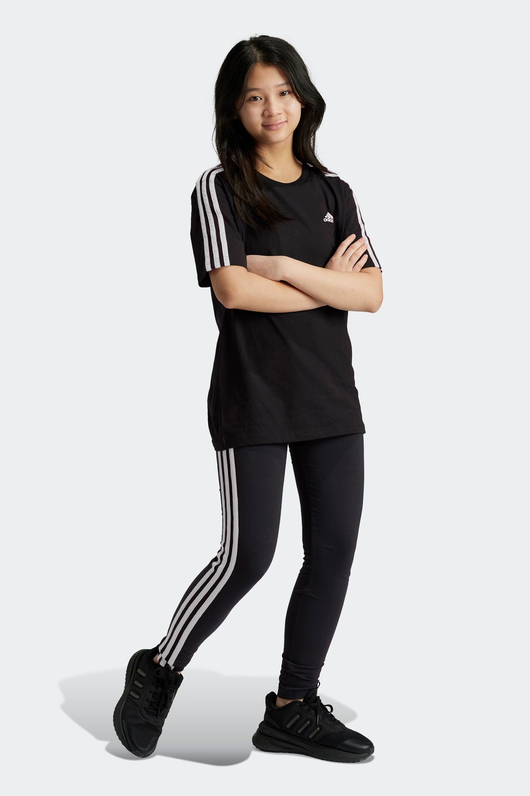 adidas Dark Black Sportswear Essentials 3-Stripes Cotton Leggings