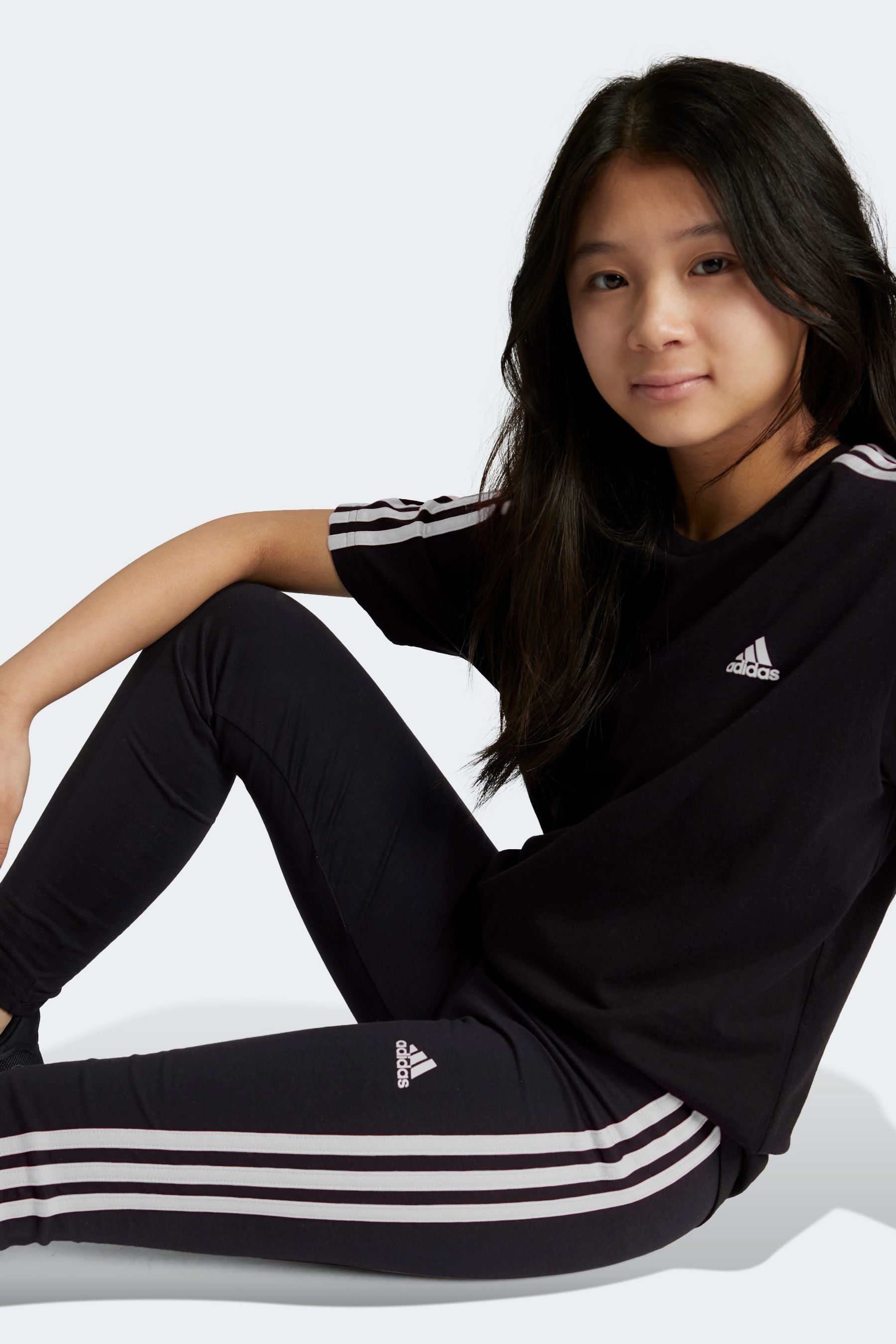 adidas Dark Black Sportswear Essentials 3-Stripes Cotton Leggings