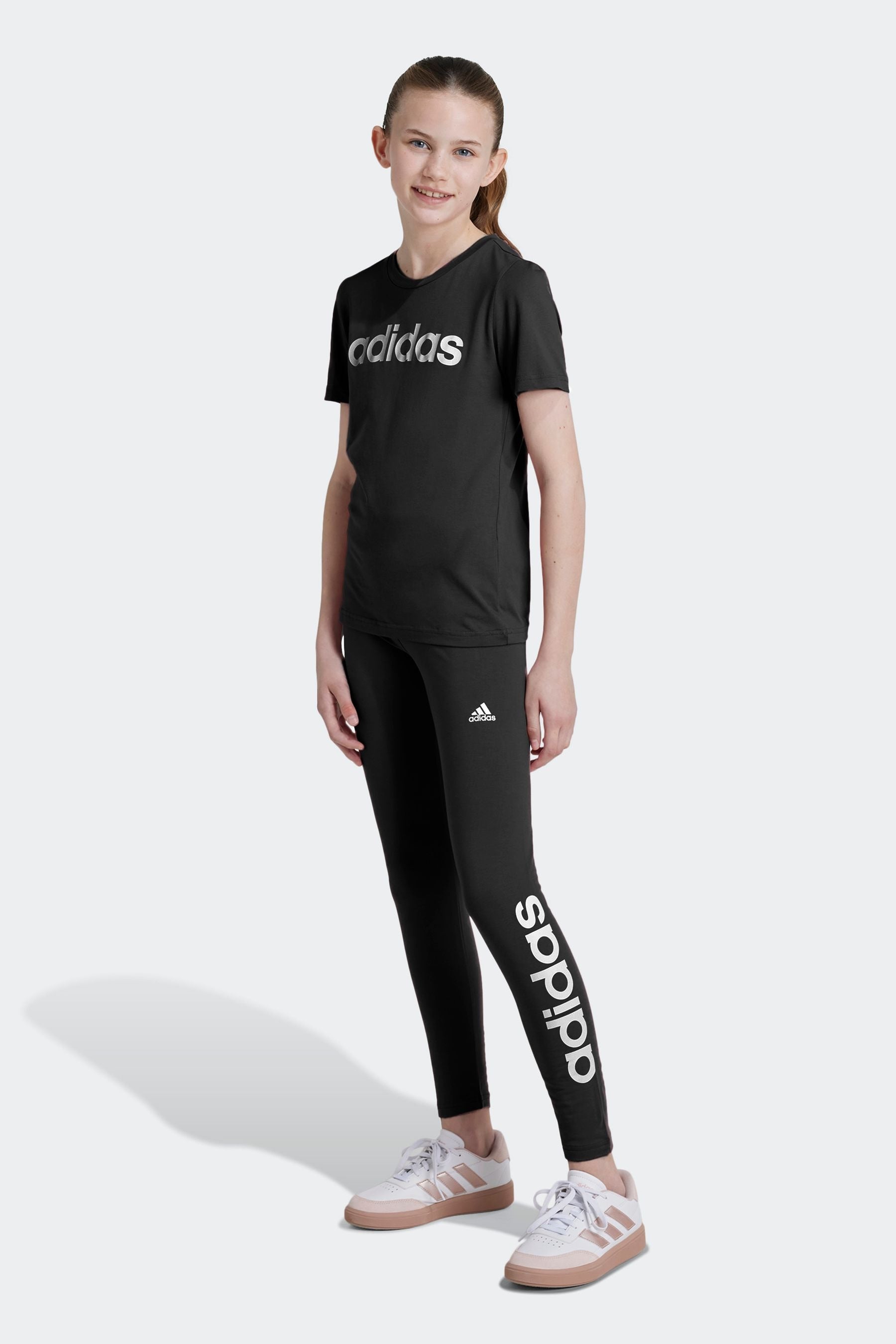 adidas Black Sportswear Essentials Linear Logo Cotton Leggings