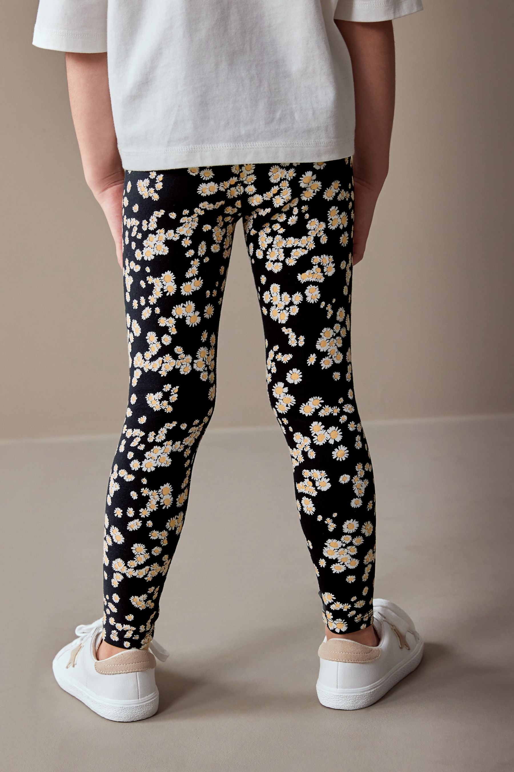 Black/White Daisy Printed Leggings (3-16yrs)