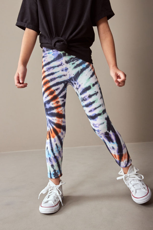 Black/Purple Tie Dye Printed Leggings (3-16yrs)