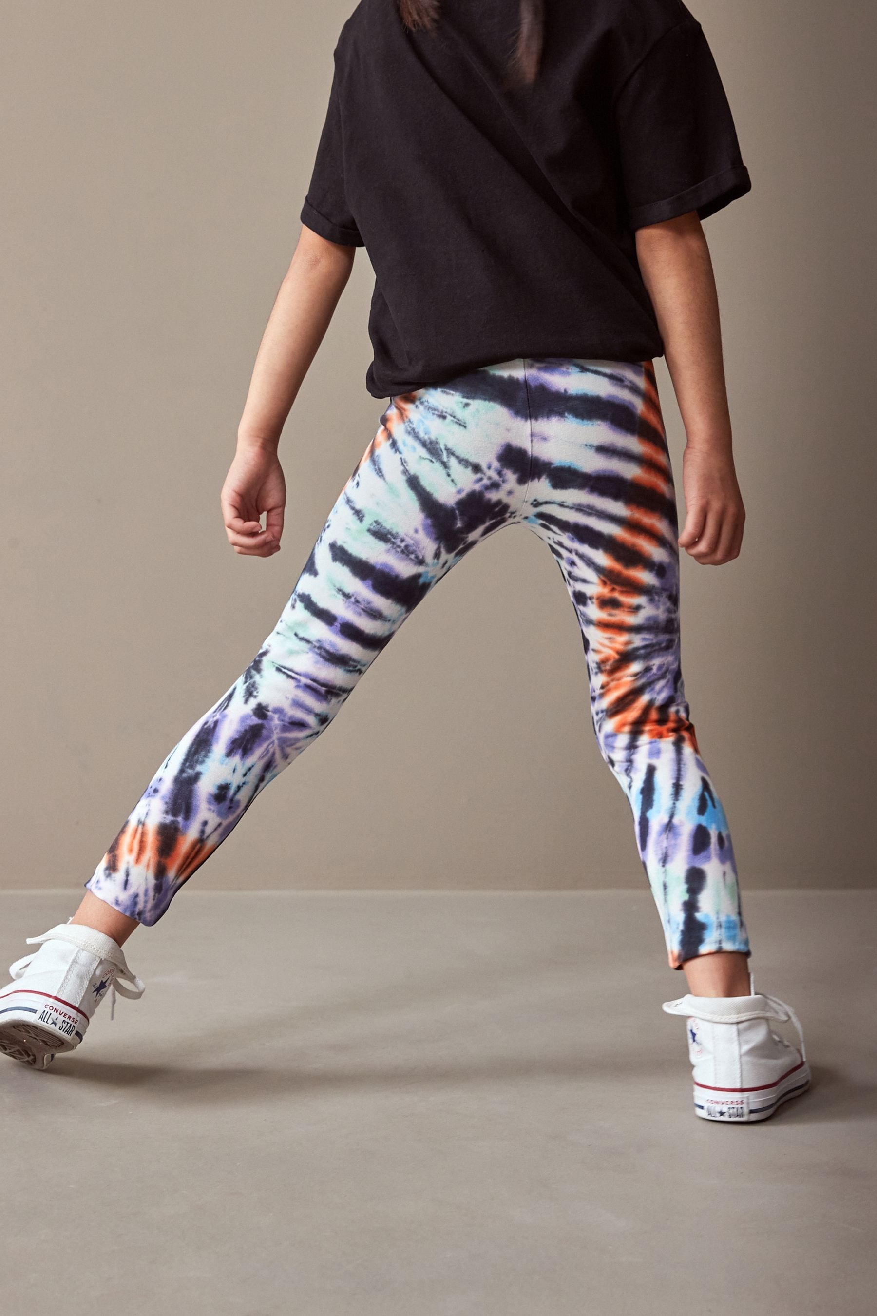 Black/Purple Tie Dye Printed Leggings (3-16yrs)