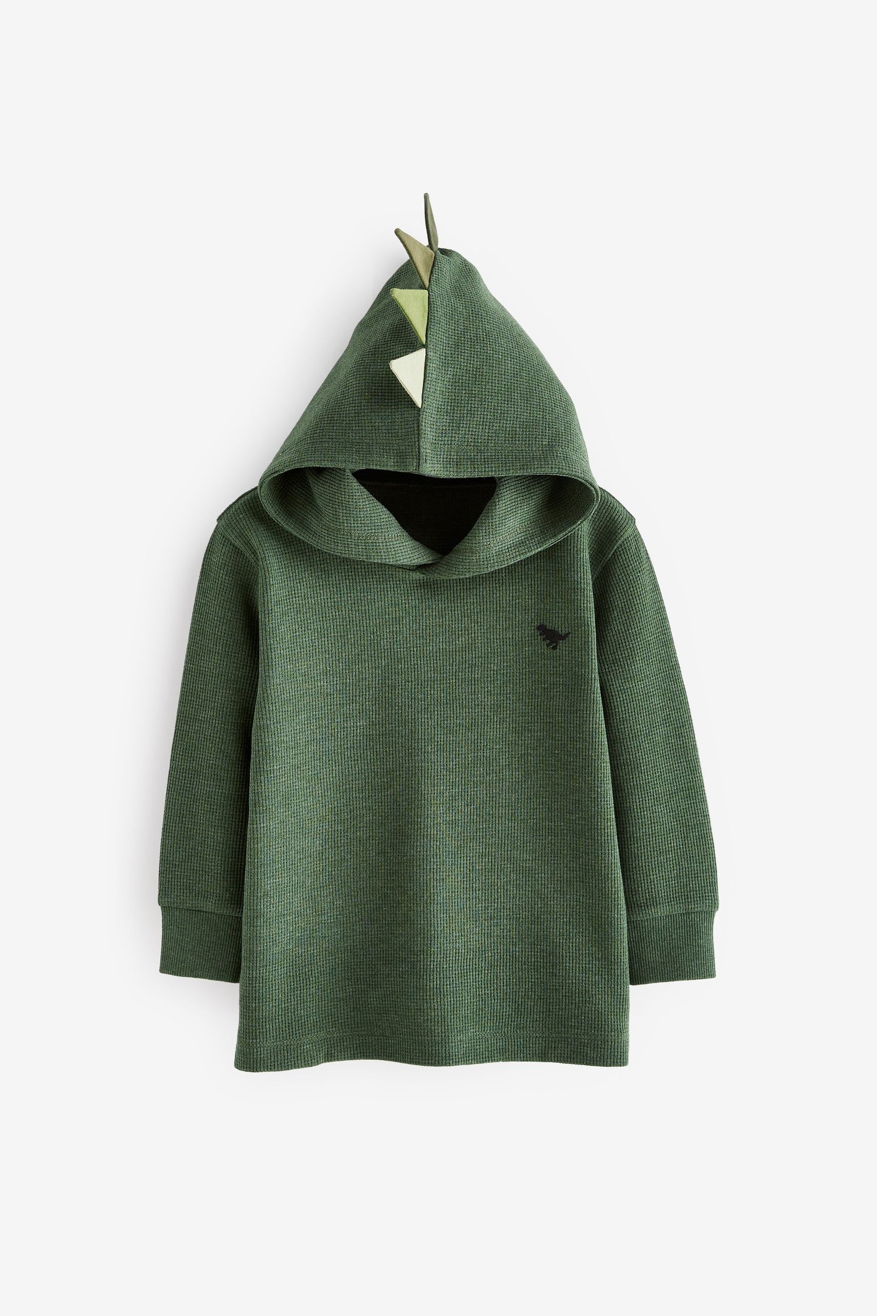 Khaki Green Textured Jersey Dino Spikes Hoodie (3mths-10yrs)