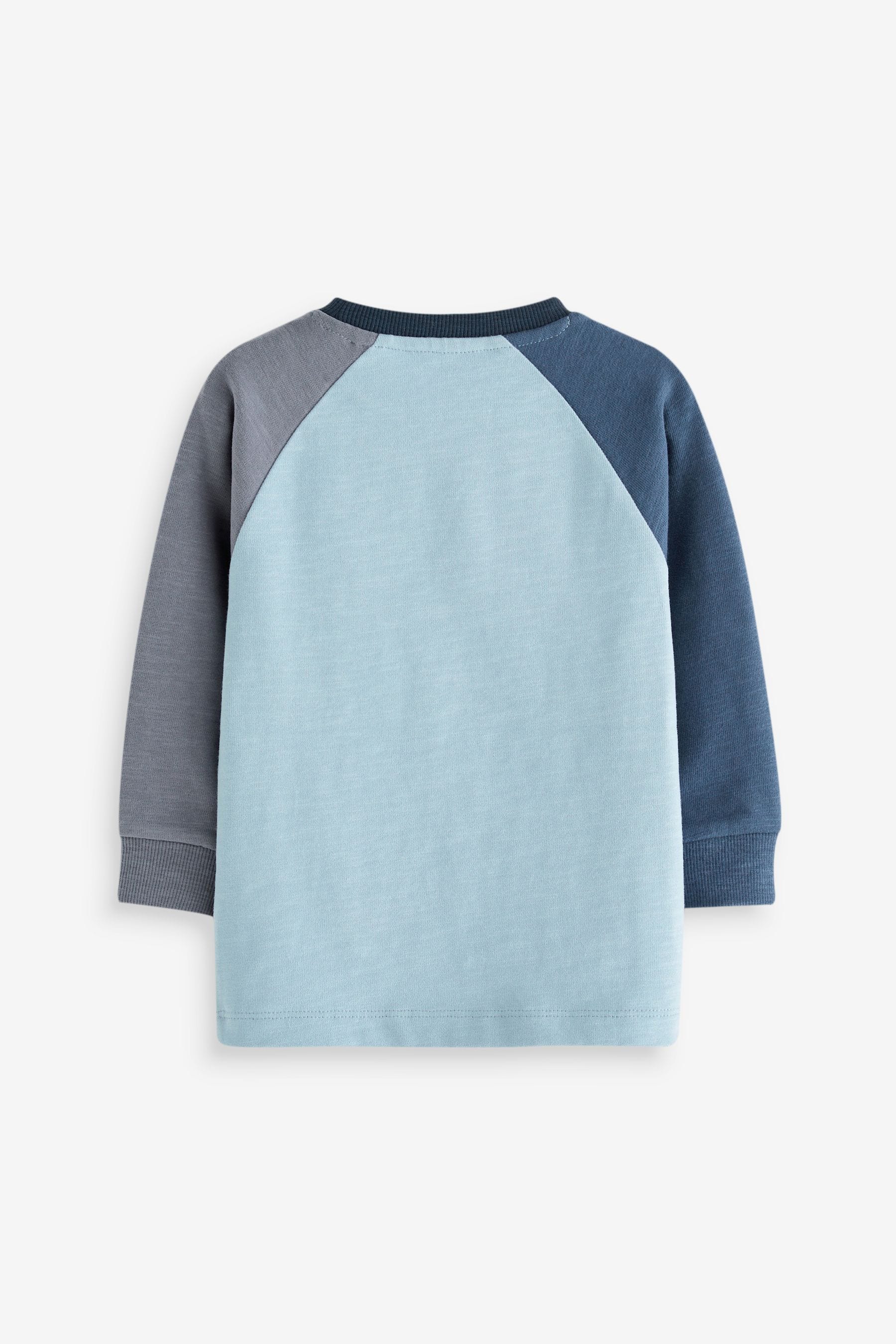 Blue Cosy Colourblock 100% Cotton Long Sleeve T-Shirt (3mths-7yrs)