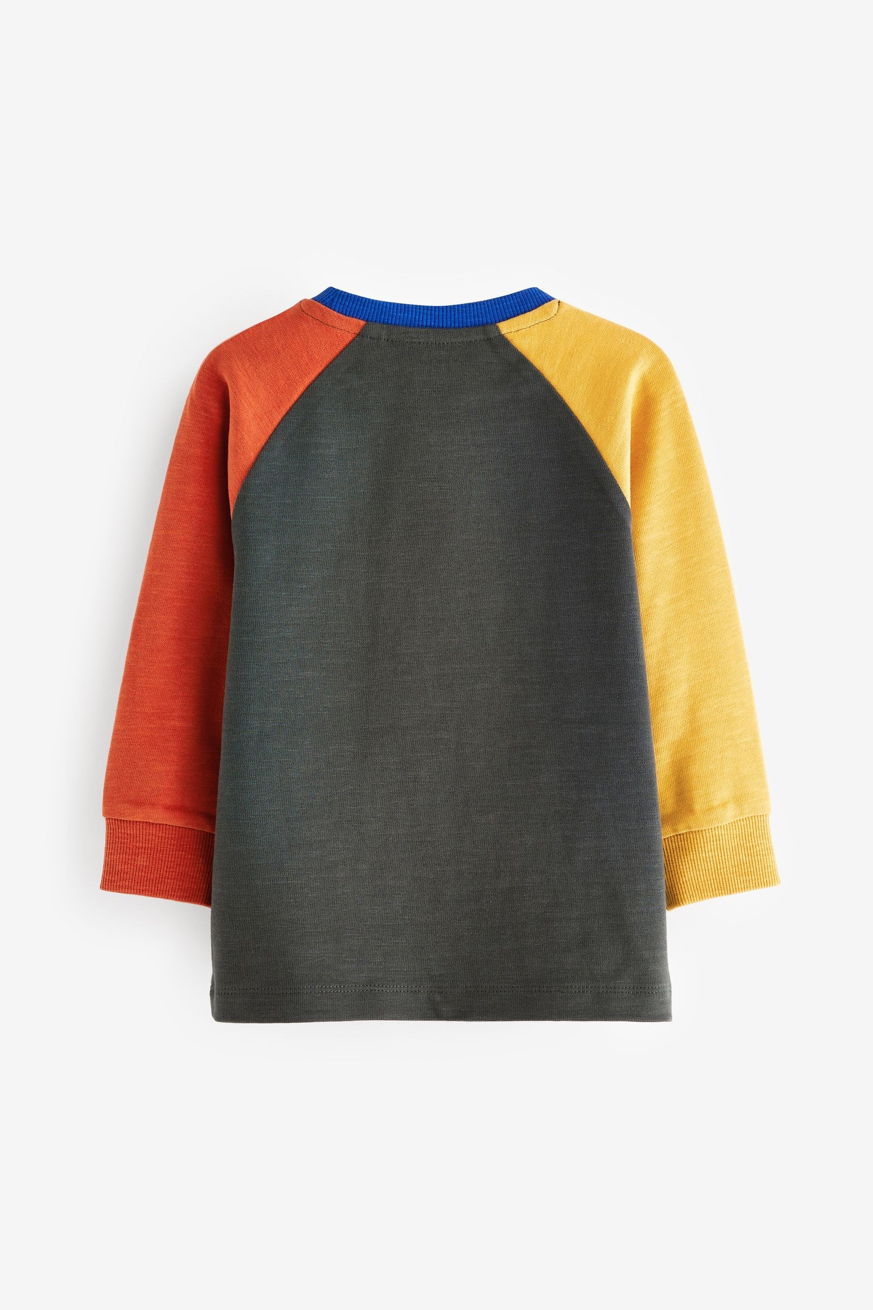 Charcoal Grey/Yellow/Red Cosy Colourblock Long Sleeve T-Shirt (3mths-7yrs)