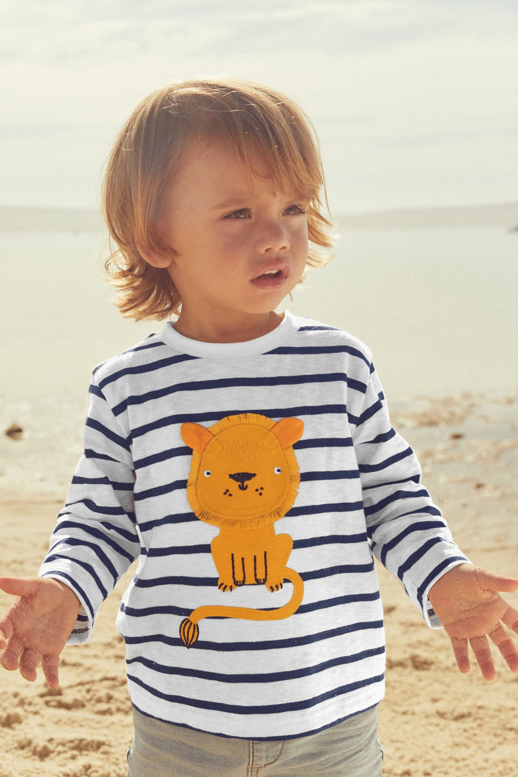 White/Blue Stripe Lion Long Sleeve Character T-Shirt (3mths-7yrs)