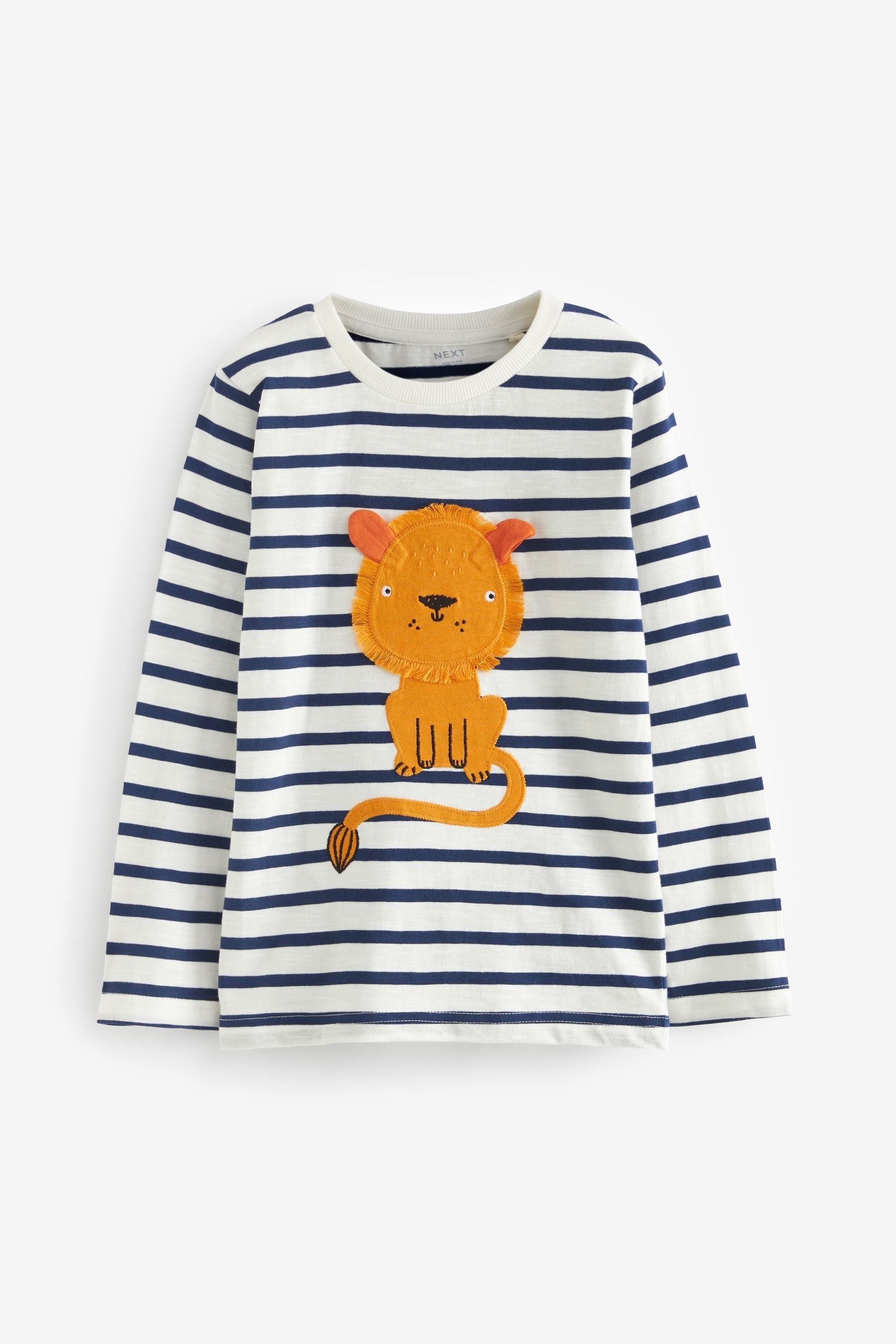 White/Blue Stripe Lion Long Sleeve Character T-Shirt (3mths-7yrs)