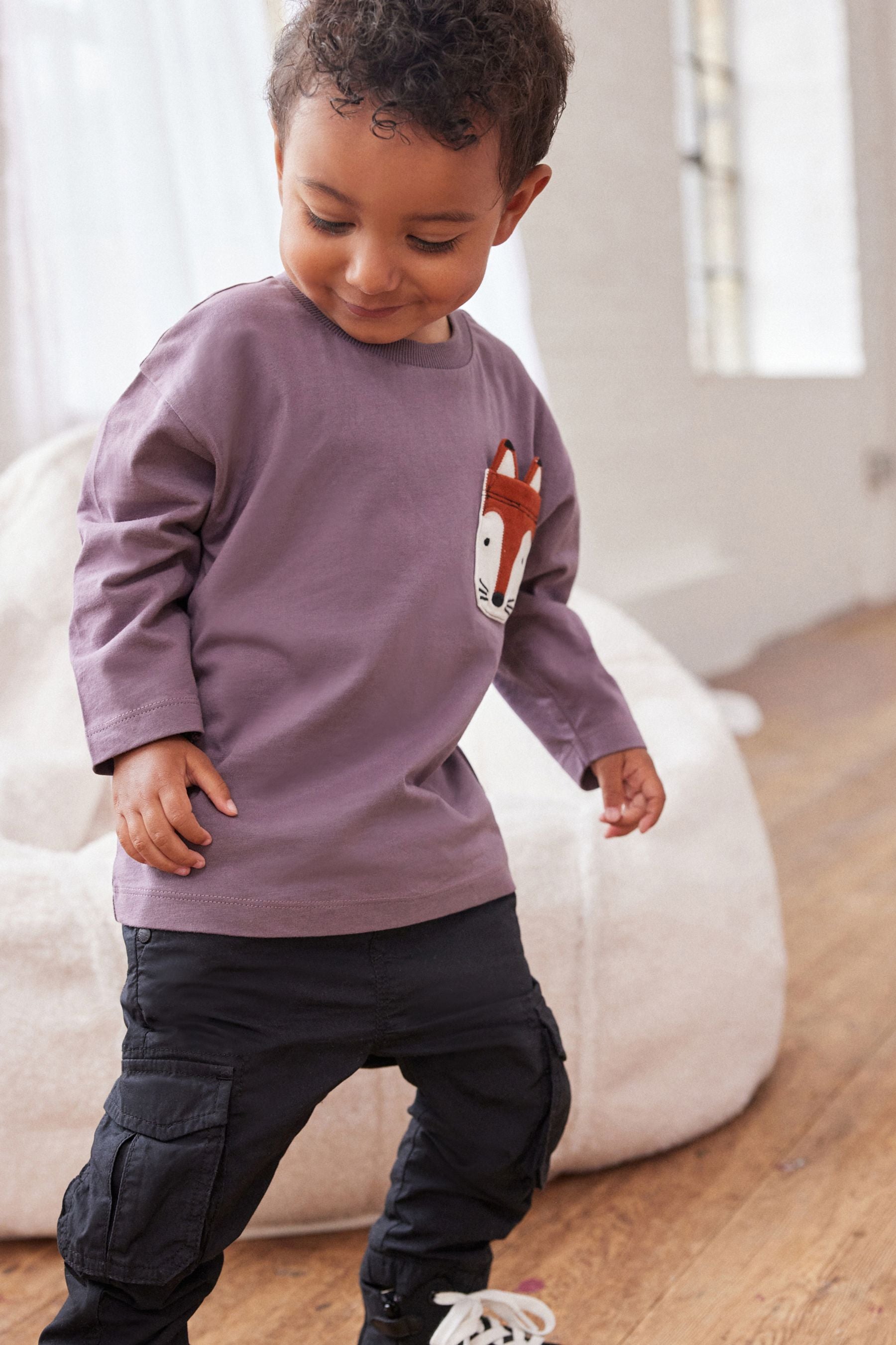 Purple Fox Long Sleeve Pocket T-Shirt (3mths-7yrs)