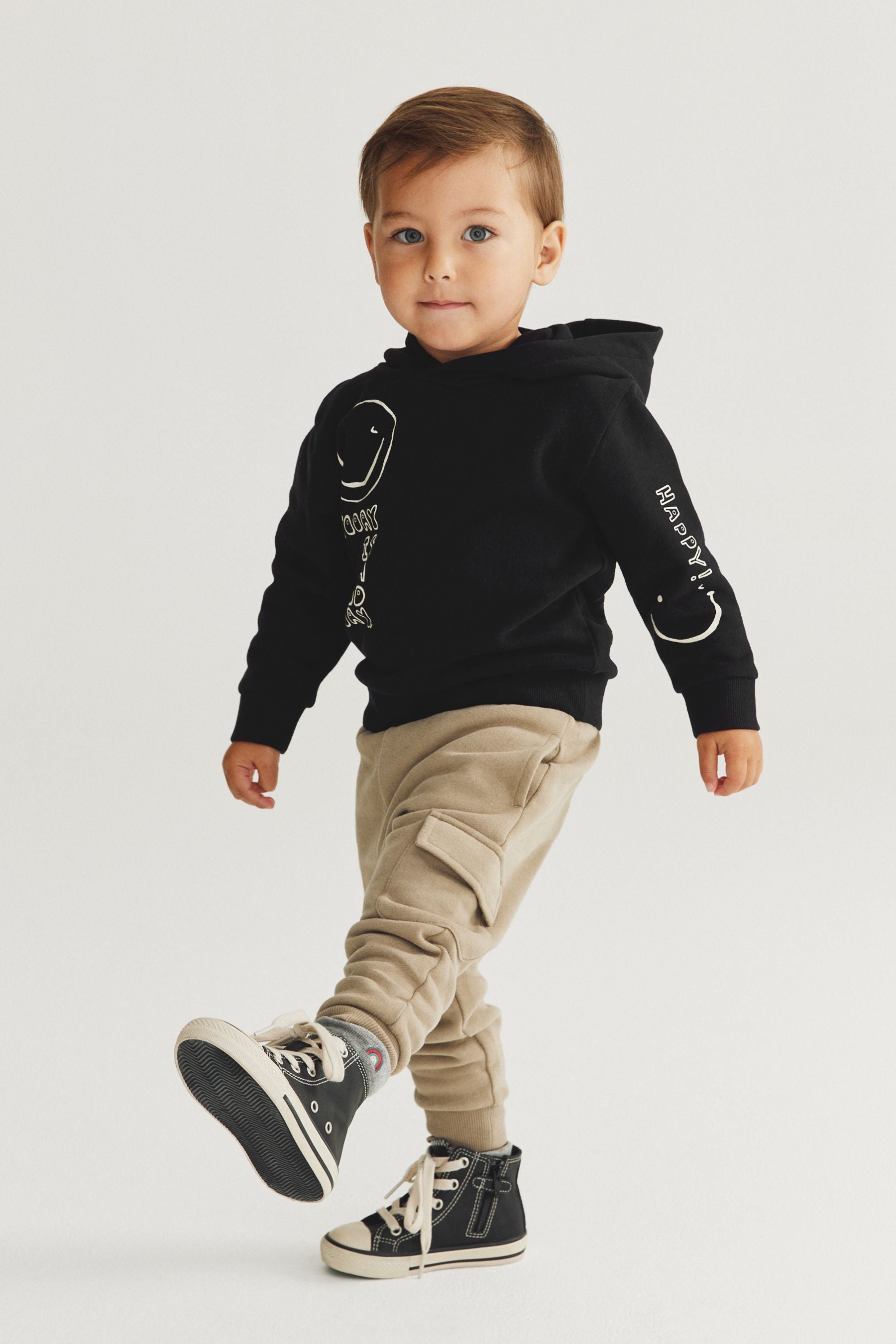 Black Slogan Character Hoodie And Joggers Set (3mths-7yrs)