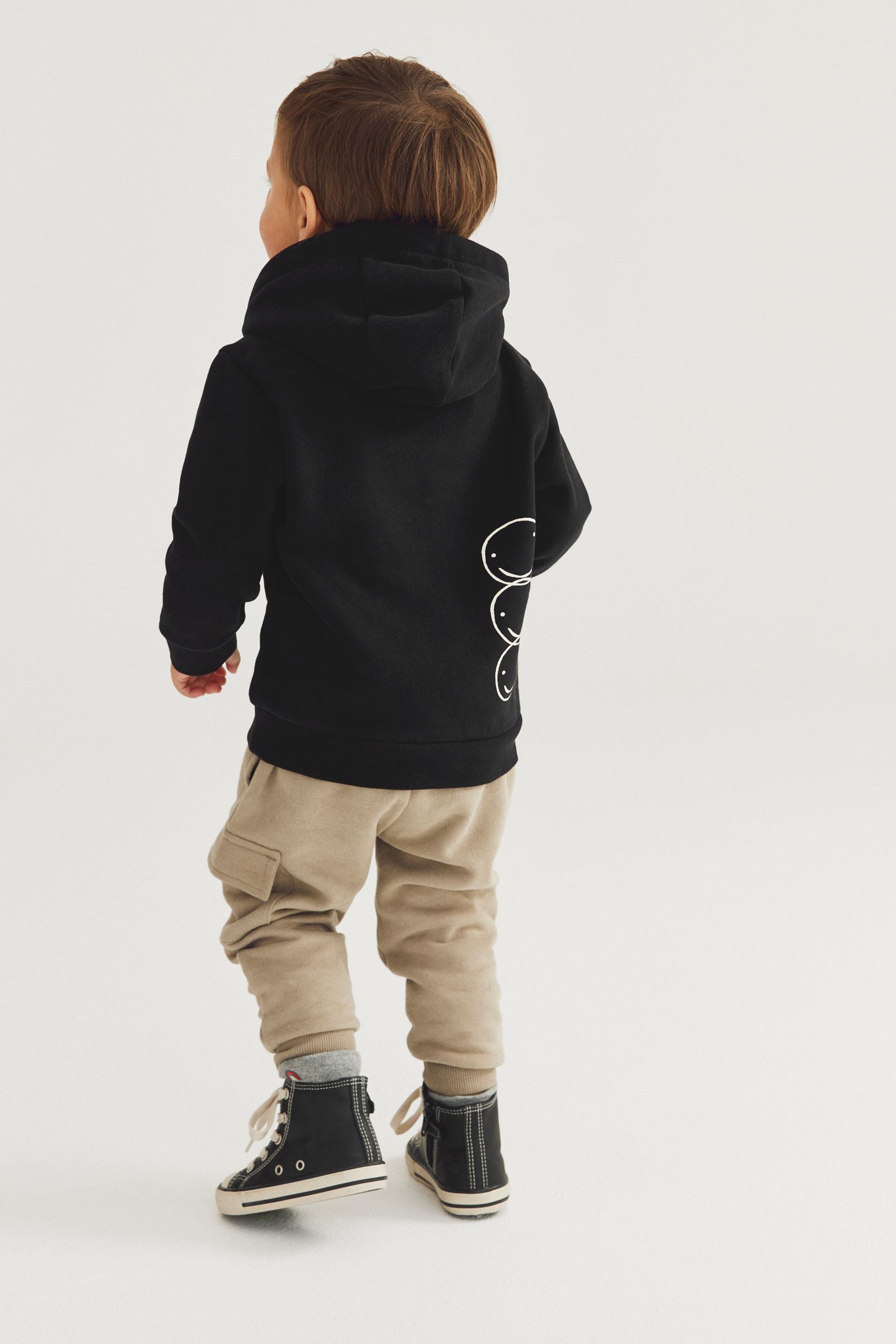 Black Slogan Character Hoodie And Joggers Set (3mths-7yrs)