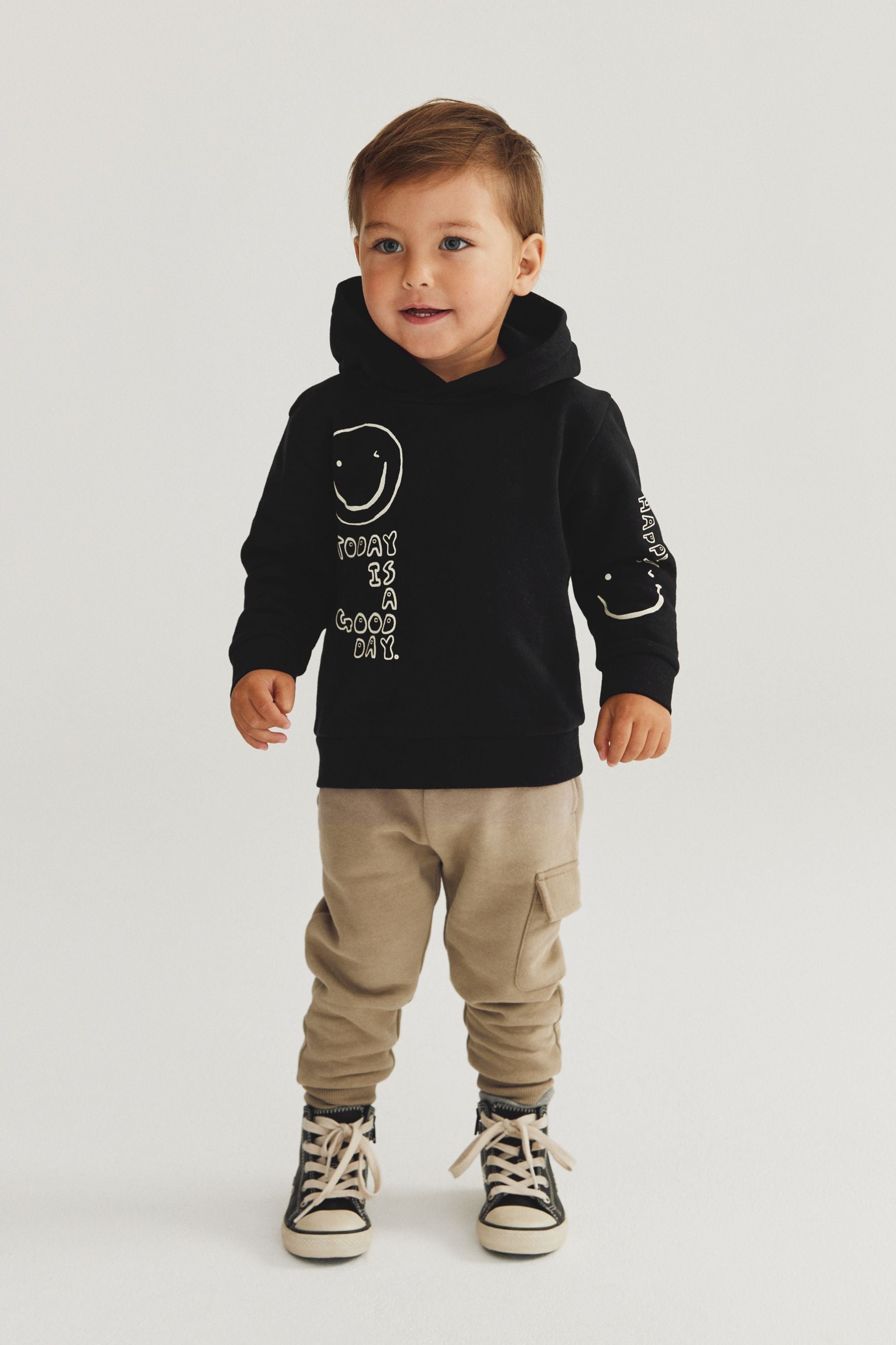 Black Slogan Character Hoodie And Joggers Set (3mths-7yrs)