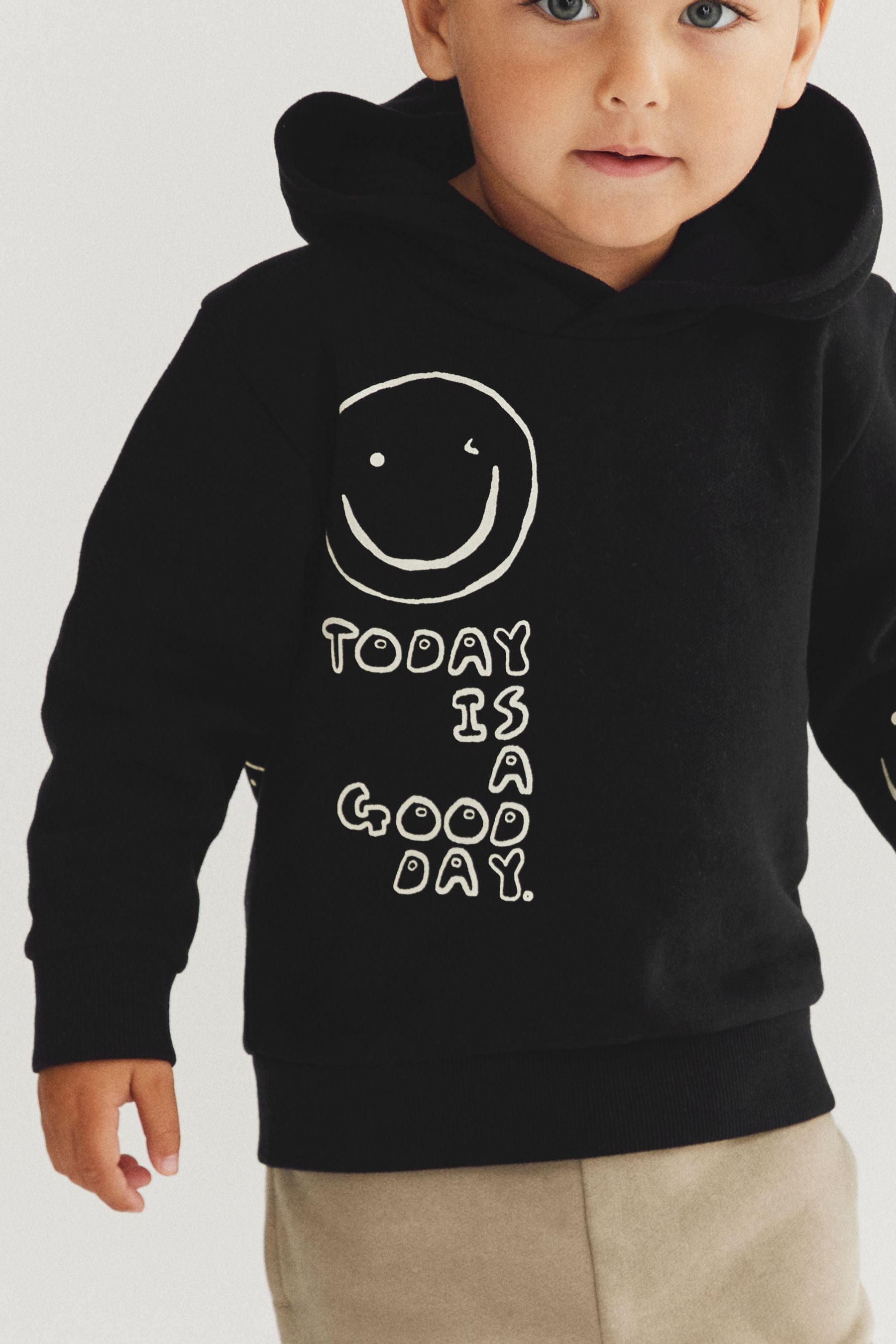 Black Slogan Character Hoodie And Joggers Set (3mths-7yrs)