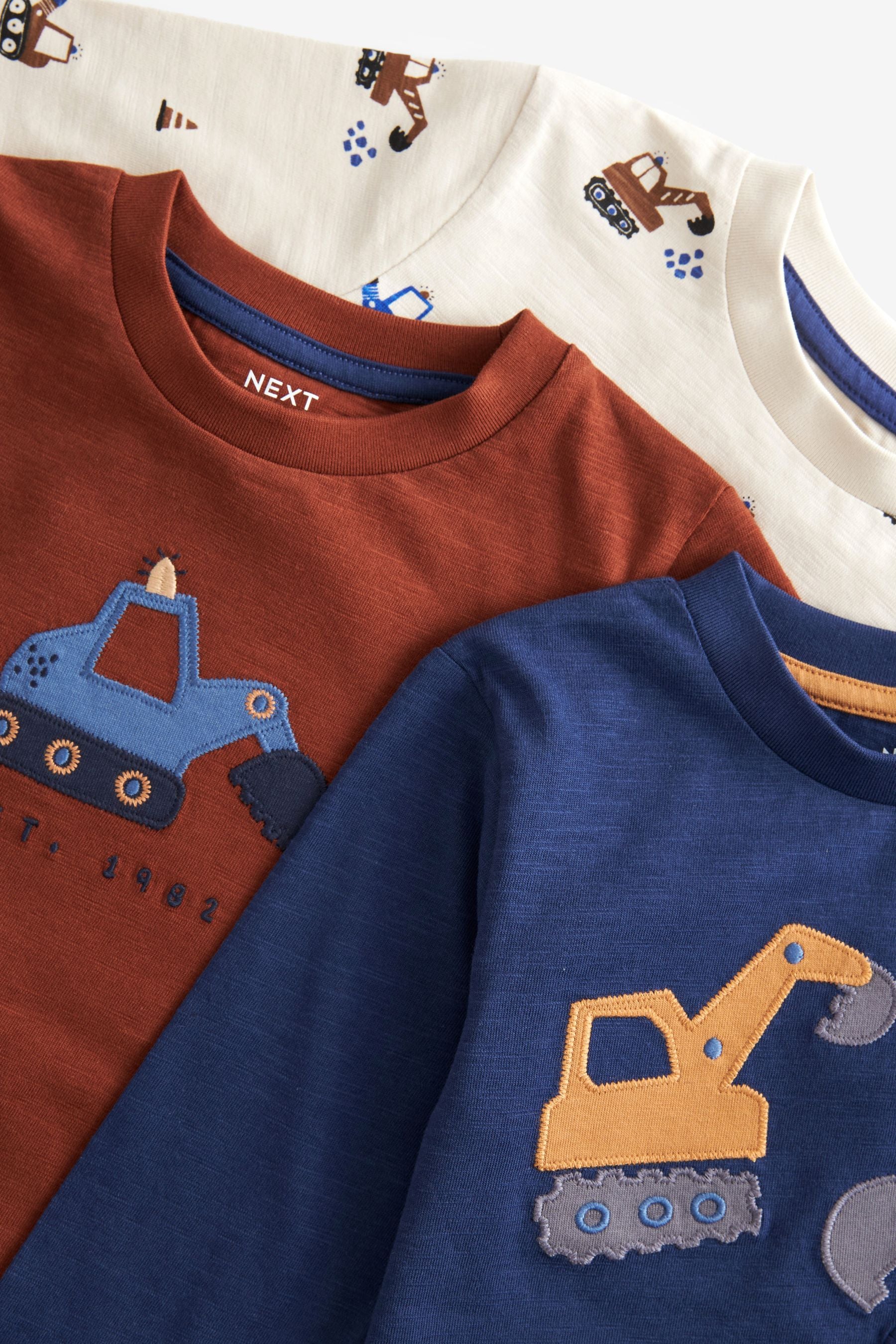 Navy Blue/Tan Brown Digger Long Sleeve Character T-Shirts 3 Pack (3mths-7yrs)