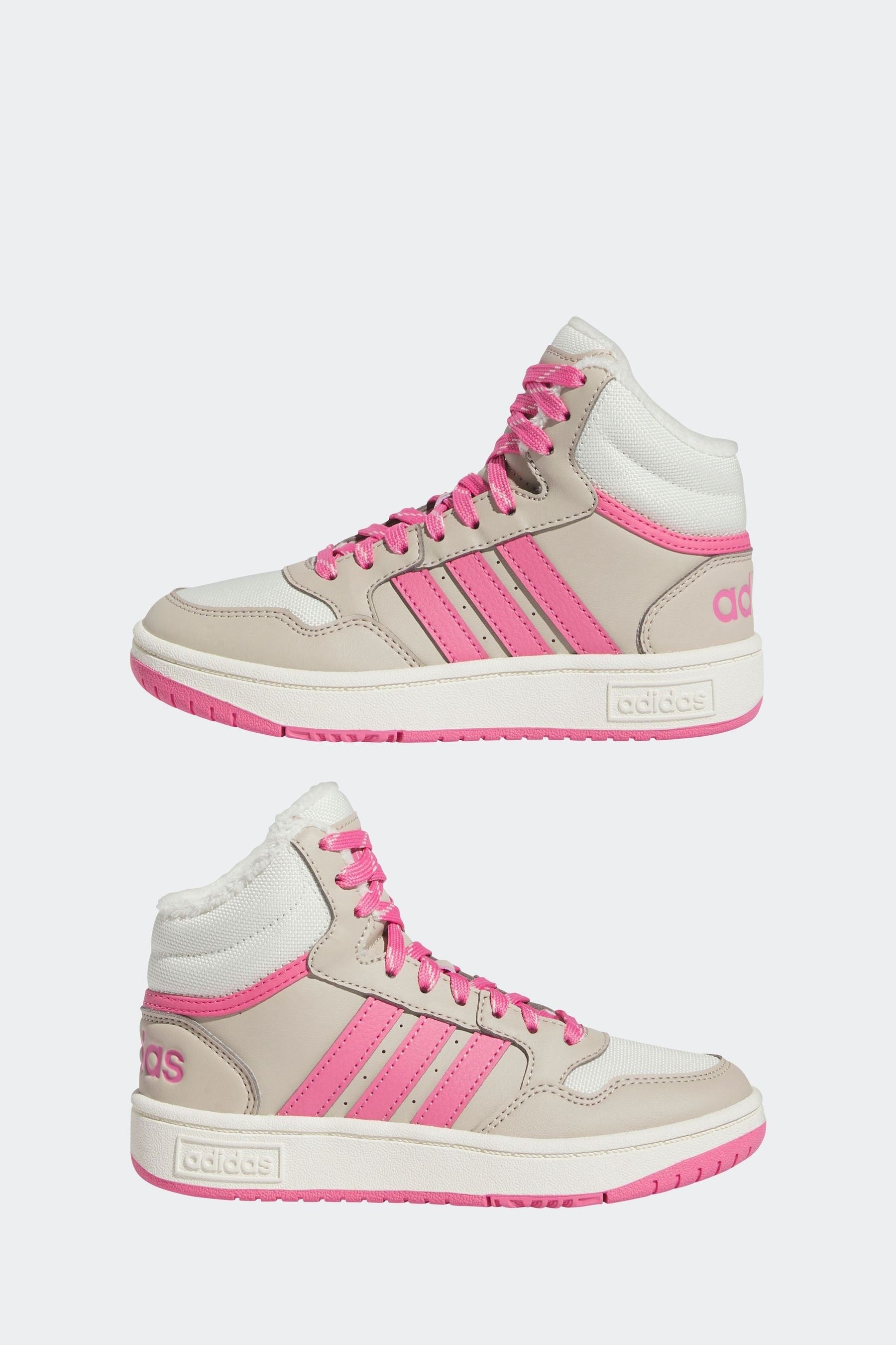 Beige/Pink adidas Kids Sportswear Hoops Mid 3.0 Trainers