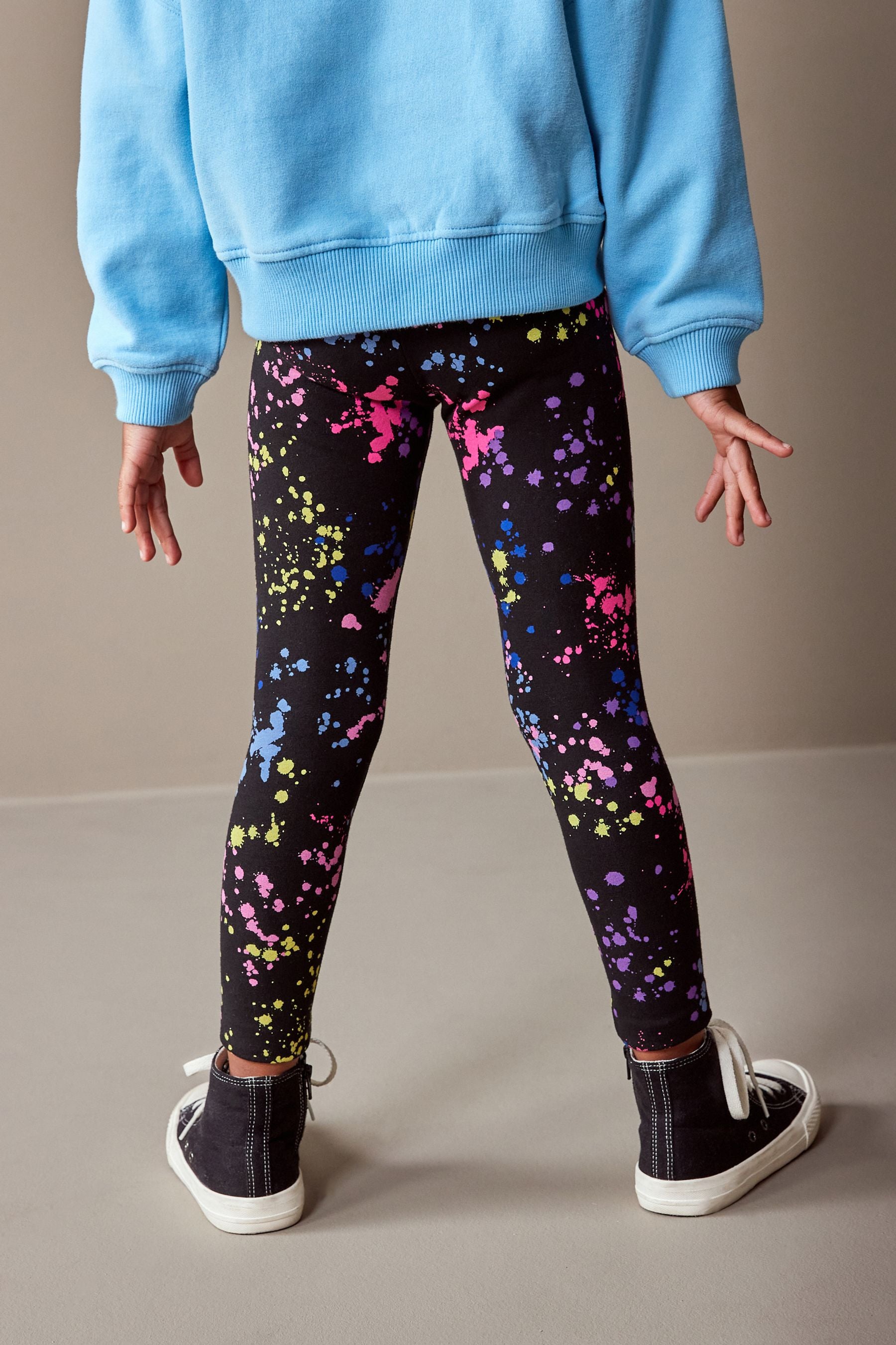 Black/Pink/Blue Splat Printed Leggings (3-16yrs)