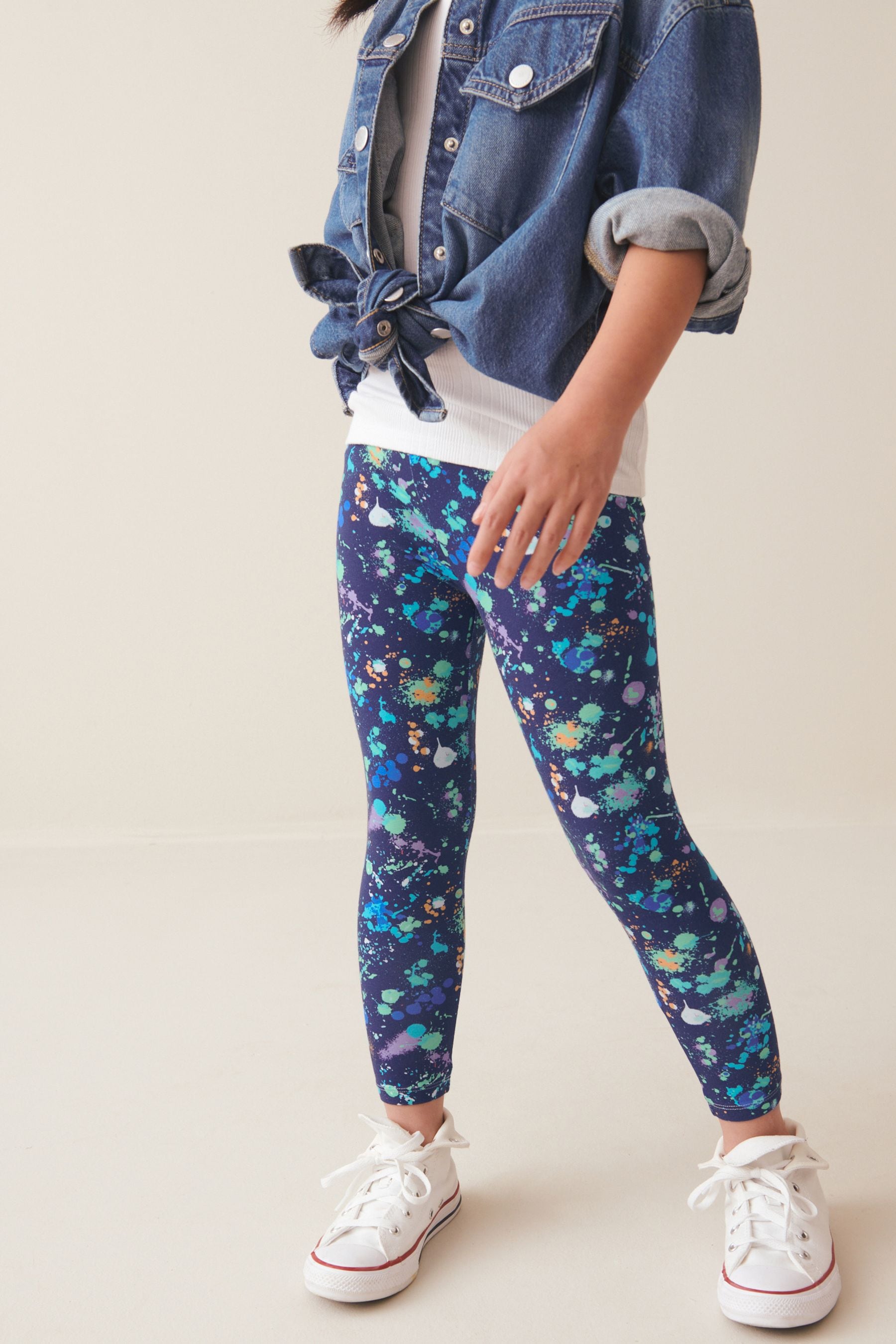 Navy Blue Splat Printed Leggings (3-16yrs)