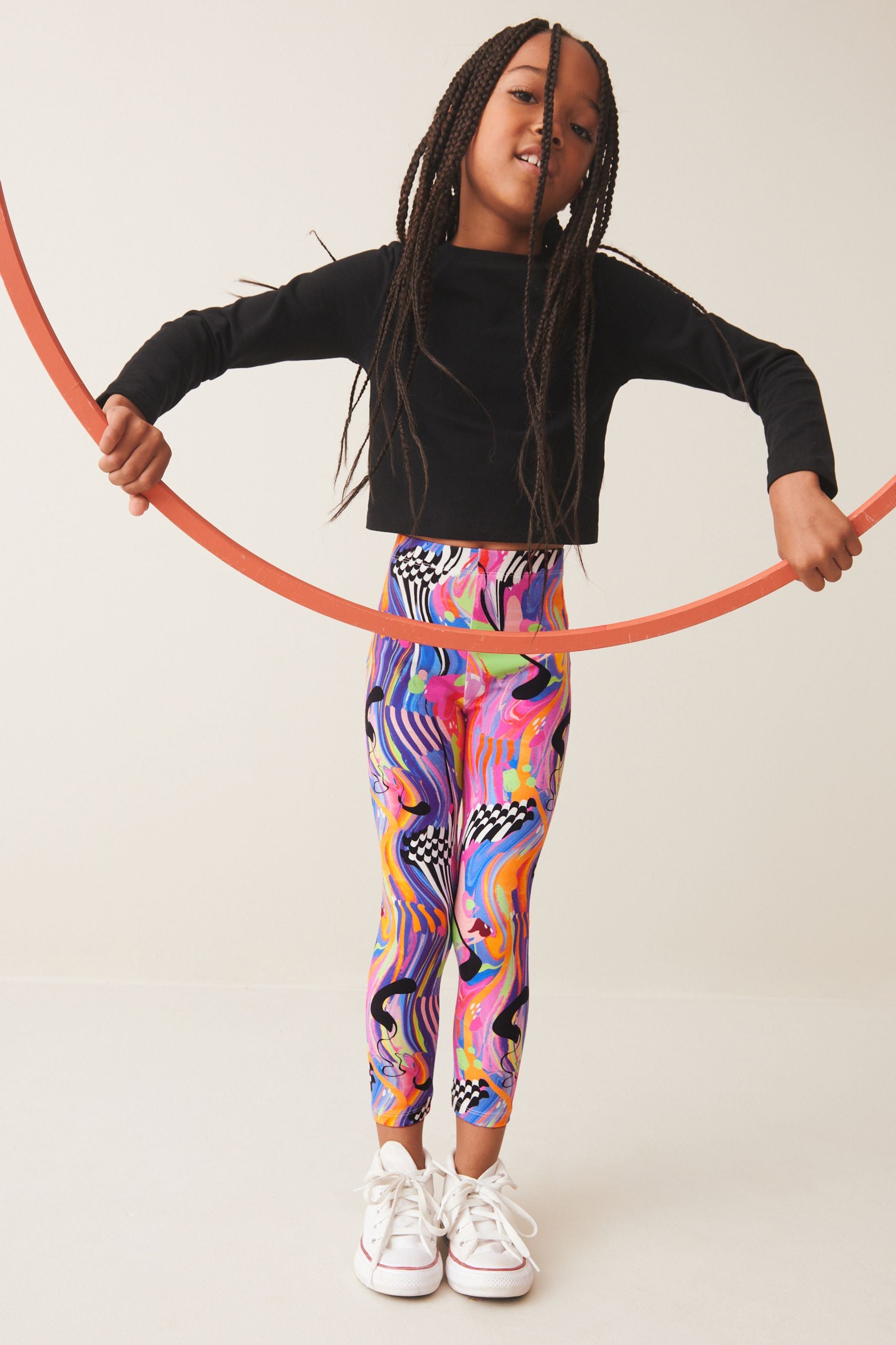 Blue/Pink Bright Digital Paint Drip Printed Leggings (3-16yrs)