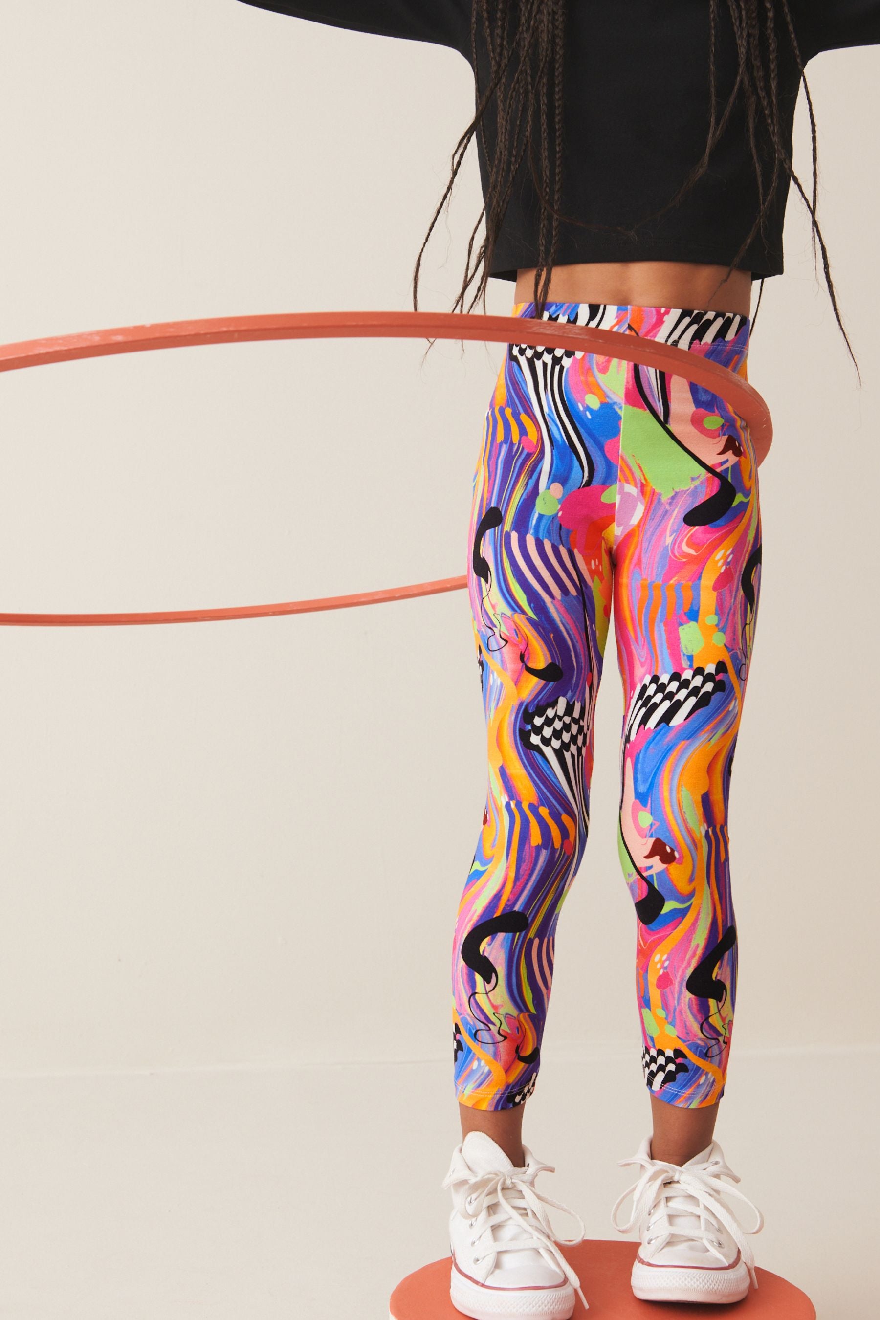 Blue/Pink Bright Digital Paint Drip Printed Leggings (3-16yrs)