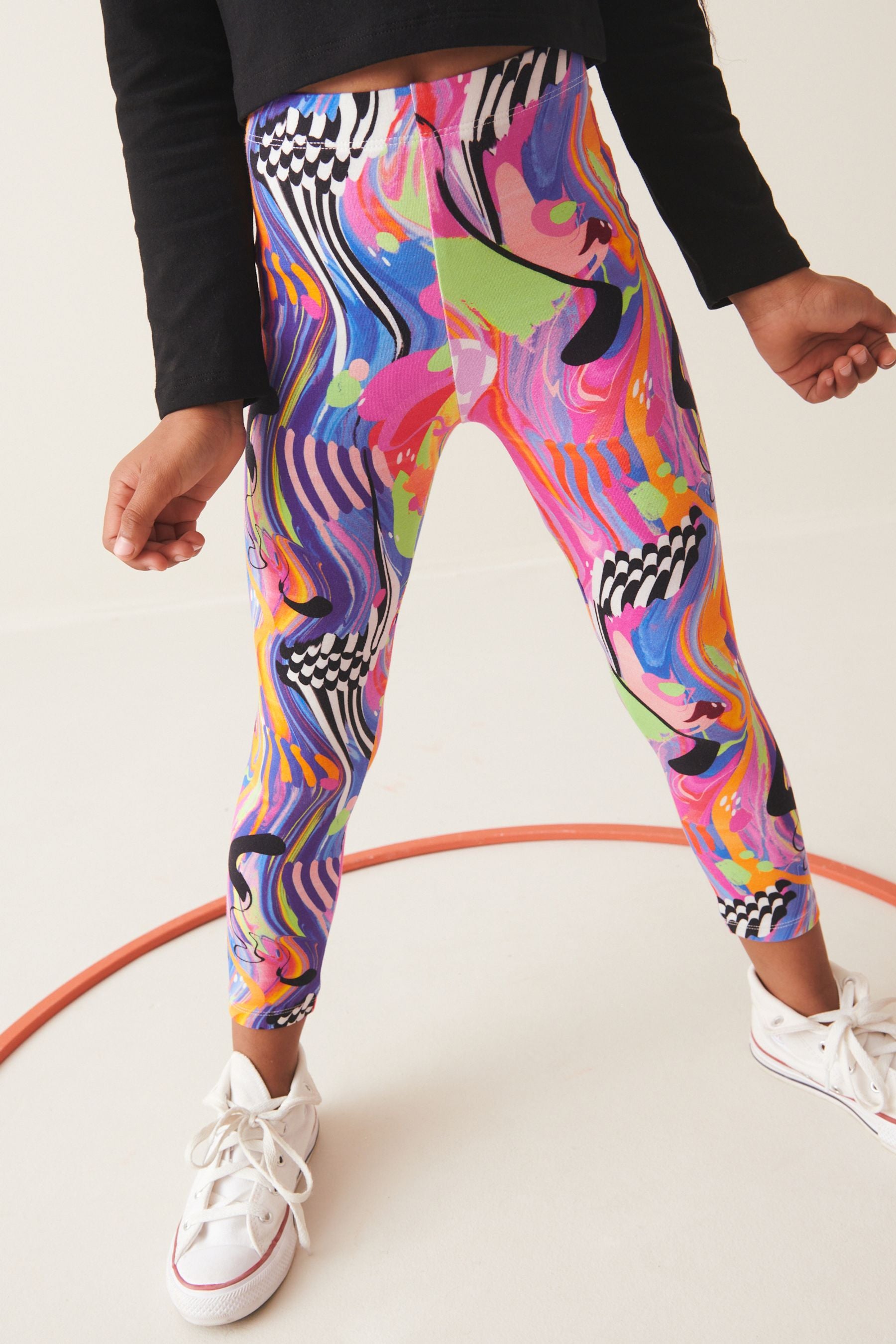 Blue/Pink Bright Digital Paint Drip Printed Leggings (3-16yrs)