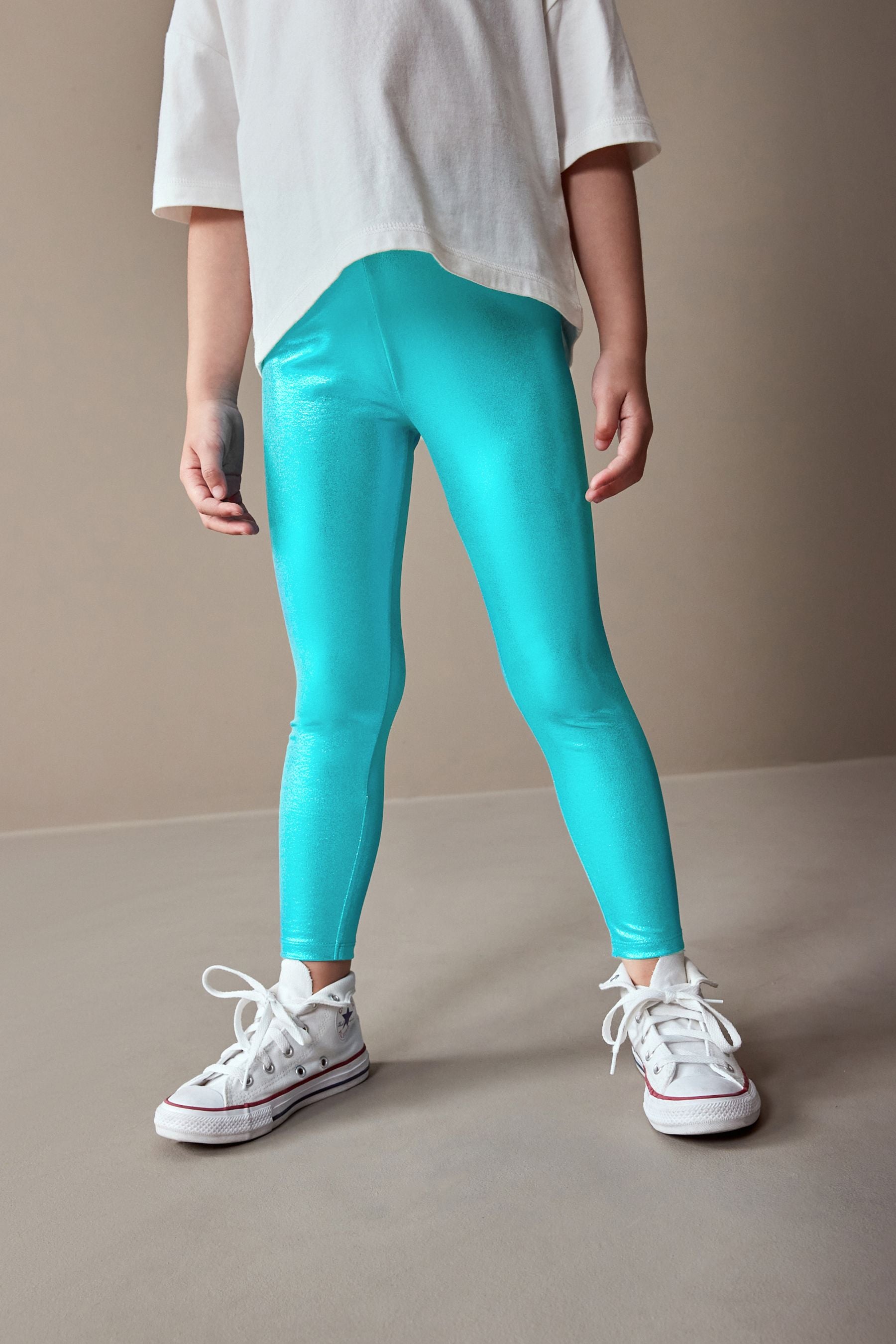 Blue Metallic Foil Shiny Leggings (3-16yrs)