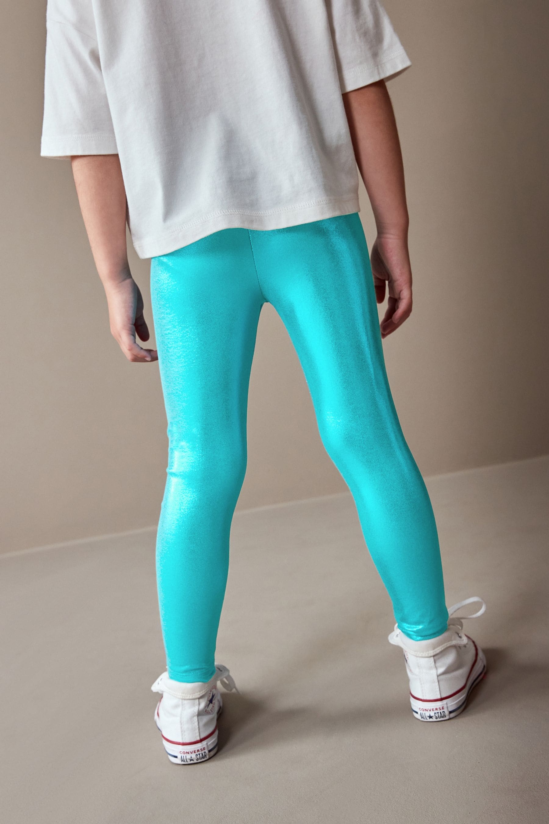 Blue Metallic Foil Shiny Leggings (3-16yrs)