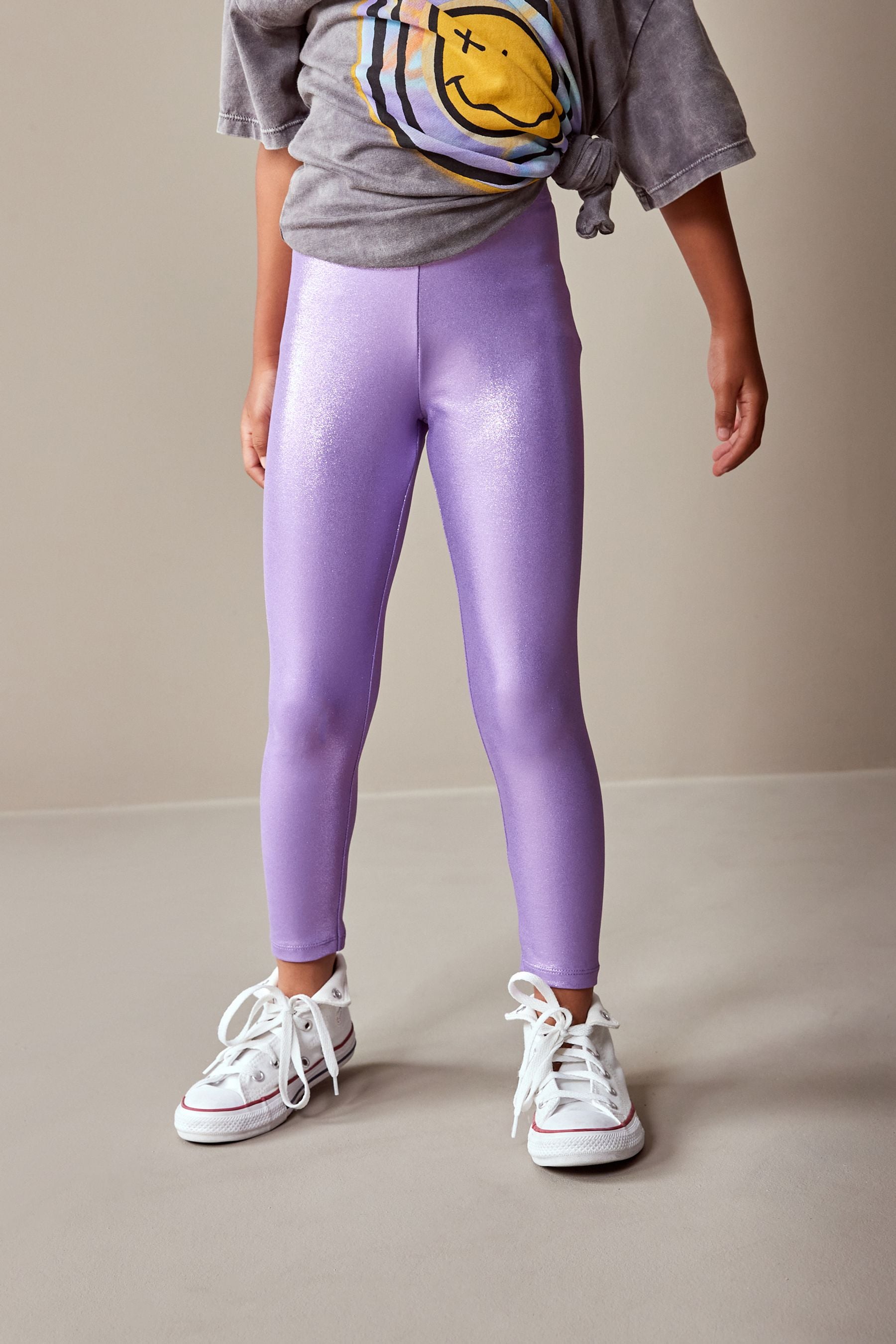 Lilac Purple Metallic Foil Shiny Leggings (3-16yrs)