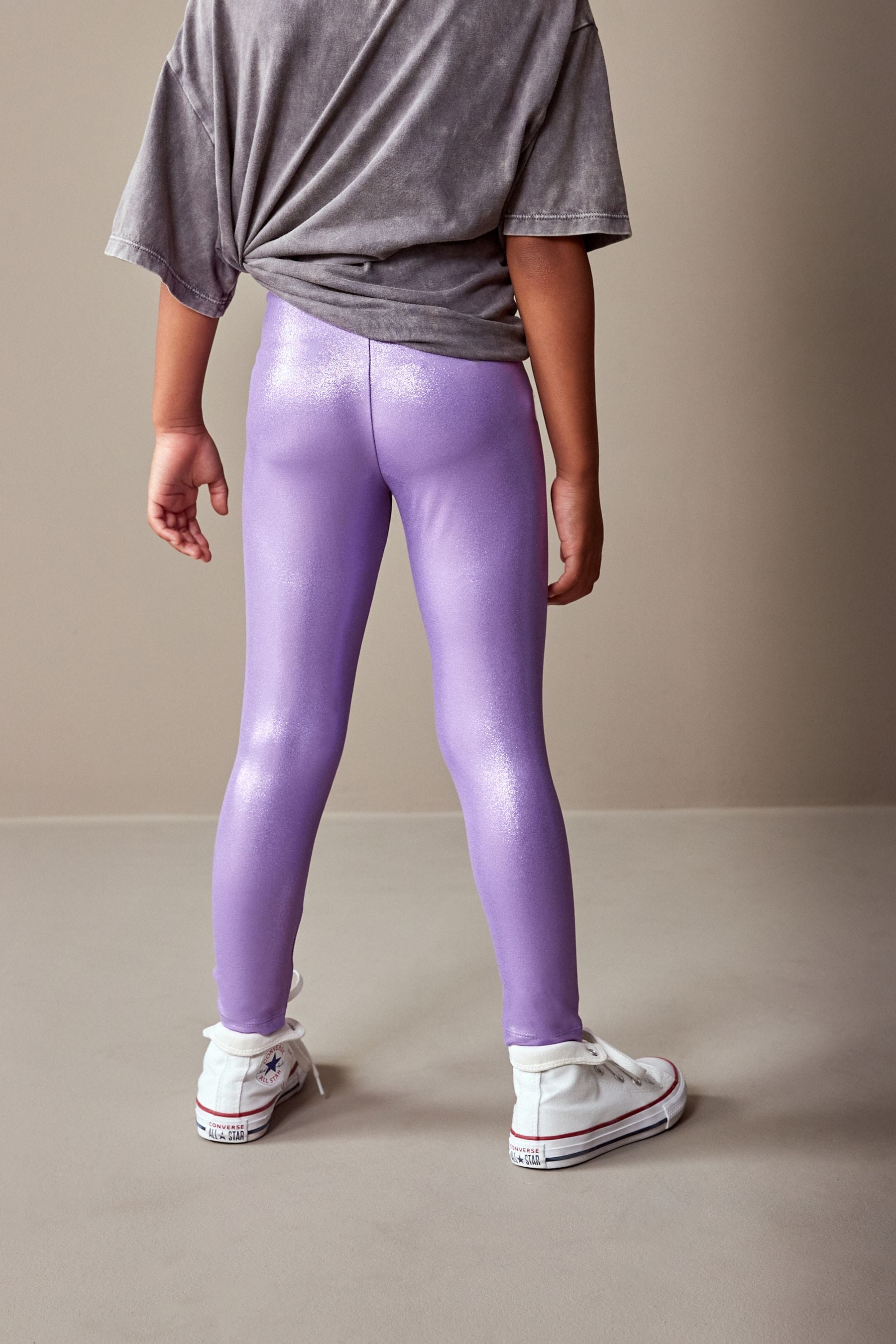 Lilac Purple Metallic Foil Shiny Leggings (3-16yrs)