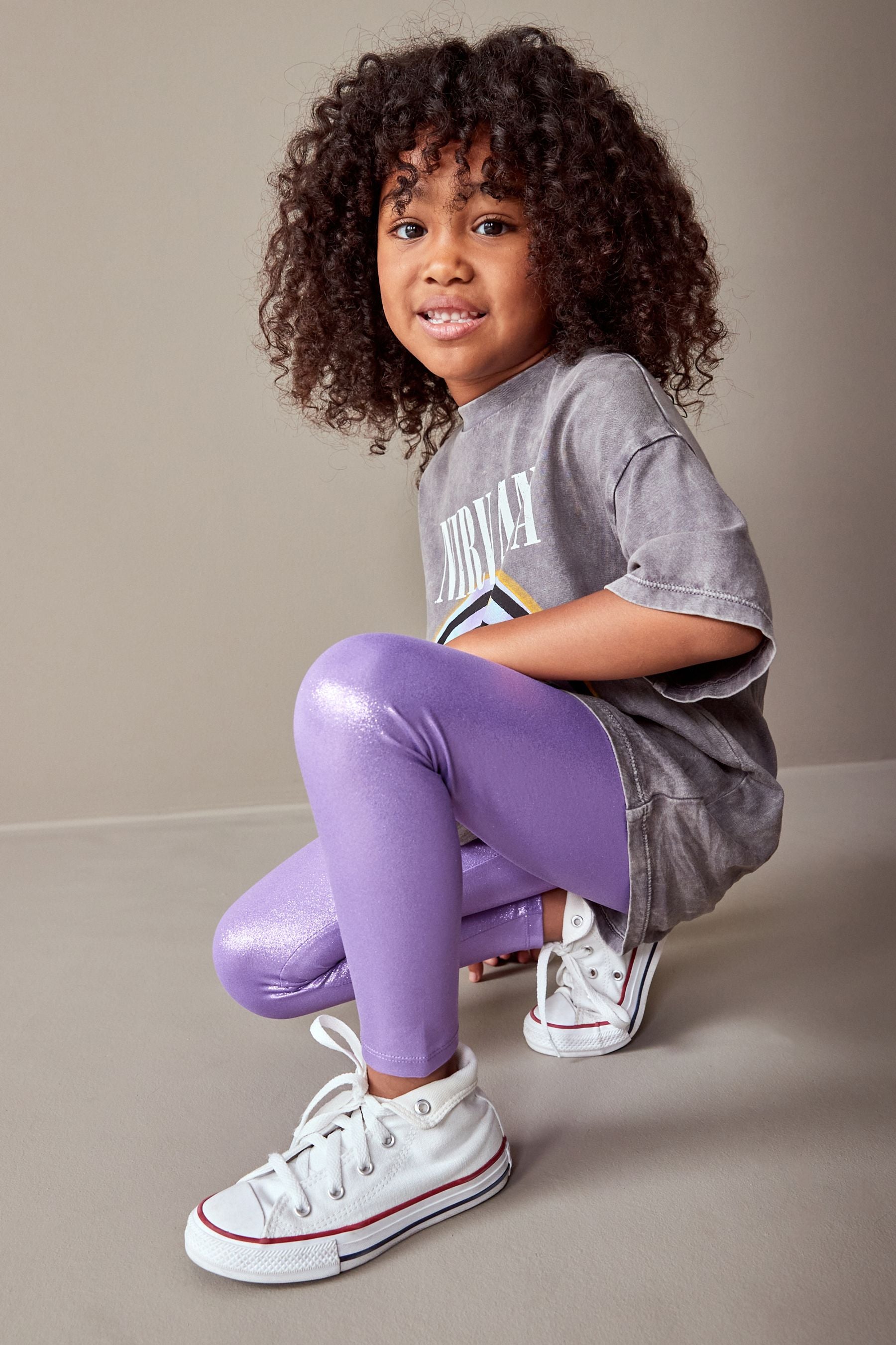 Lilac Purple Metallic Foil Shiny Leggings (3-16yrs)