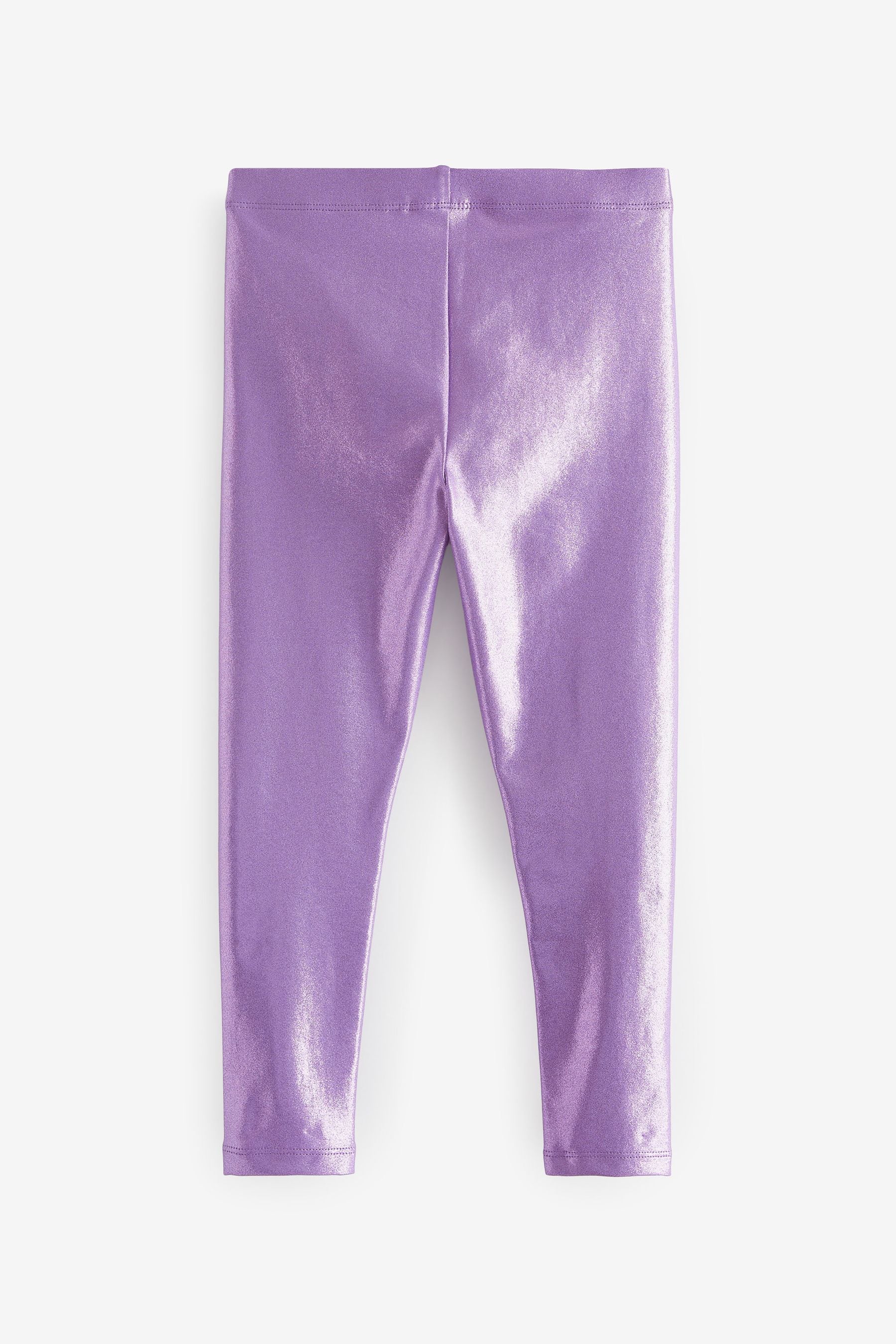 Lilac Purple Metallic Foil Shiny Leggings (3-16yrs)