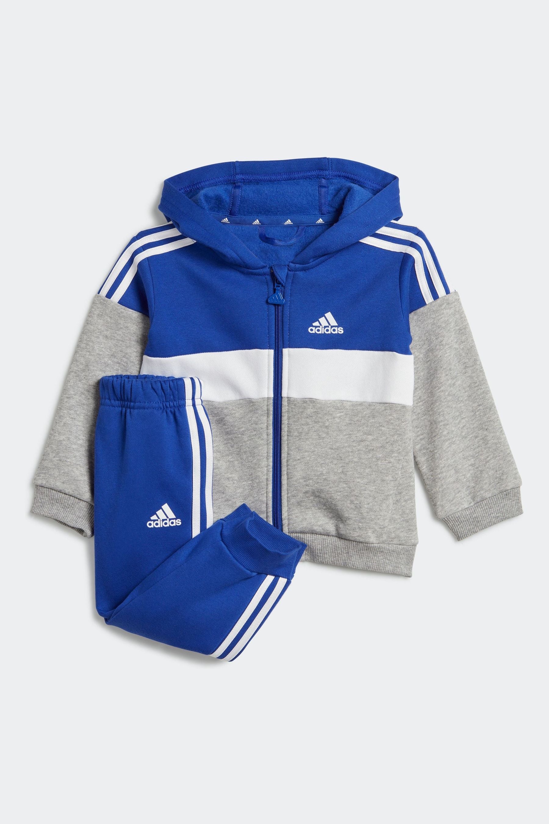 Blue/Grey adidas Kids Tiberio 3-Stripes Colorblock Fleece Tracksuit