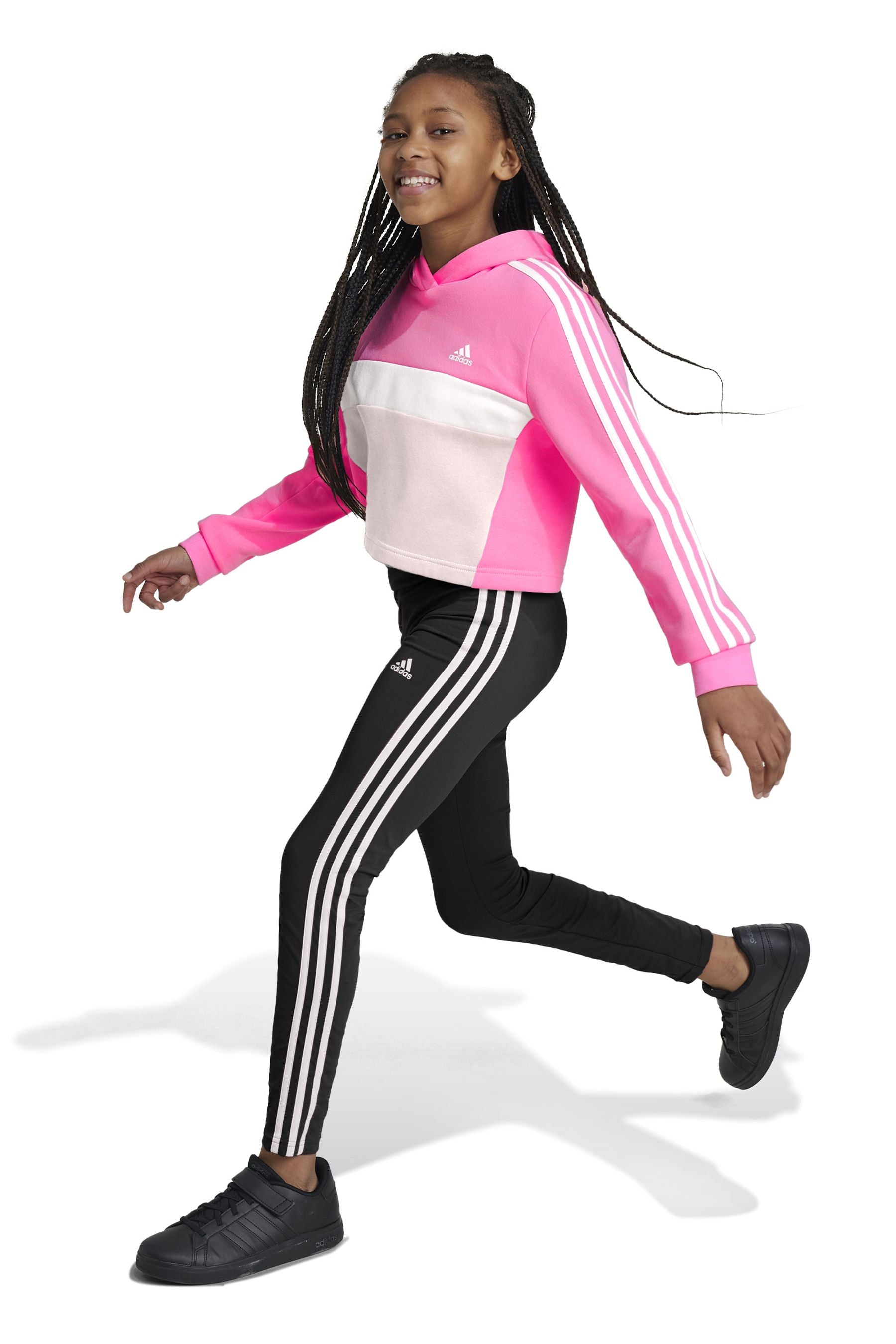 adidas Pink/Black Kids Sportswear Tiberio 3-Stripes Colorblock Fleece Leggings Set