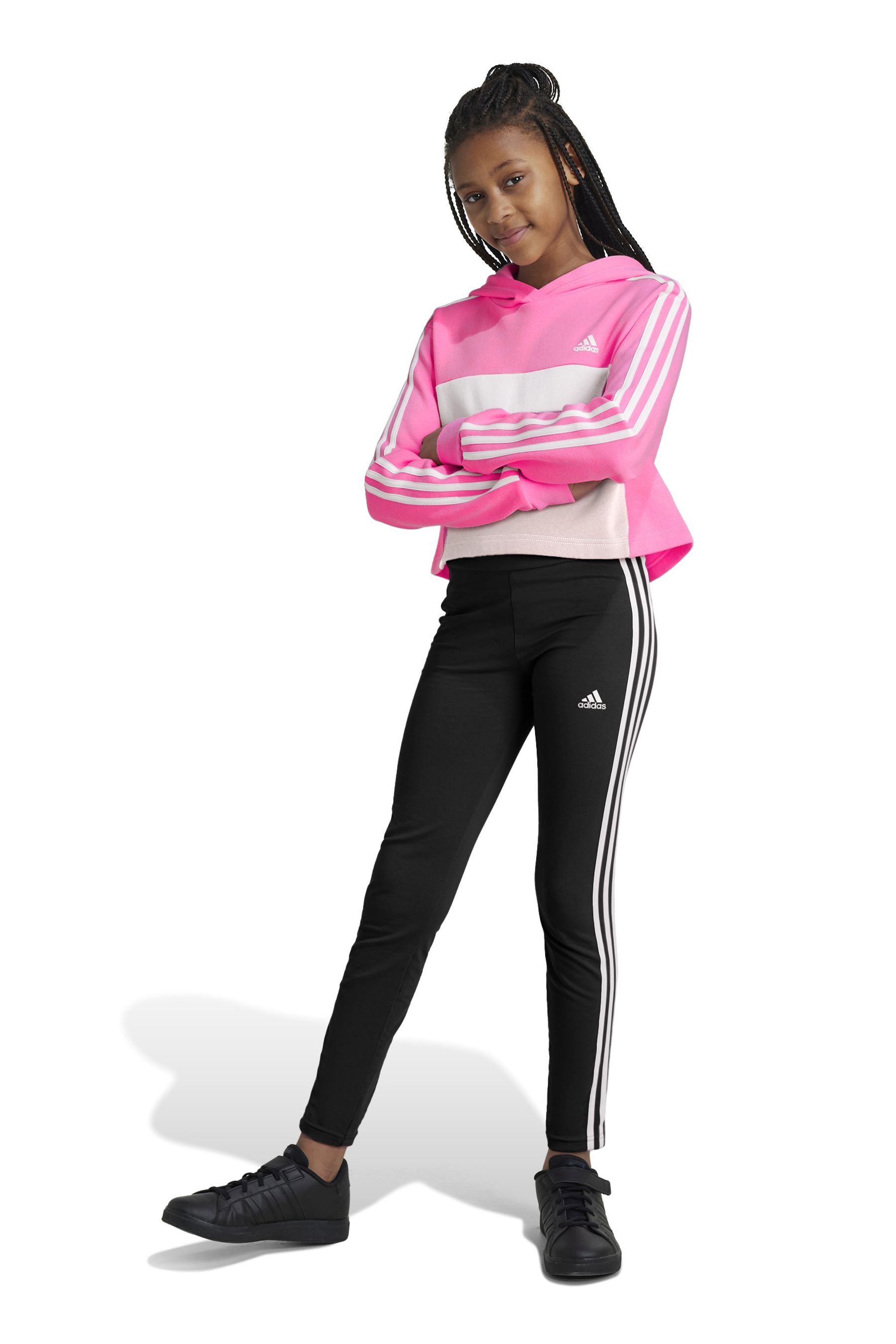 adidas Pink/Black Kids Sportswear Tiberio 3-Stripes Colorblock Fleece Leggings Set