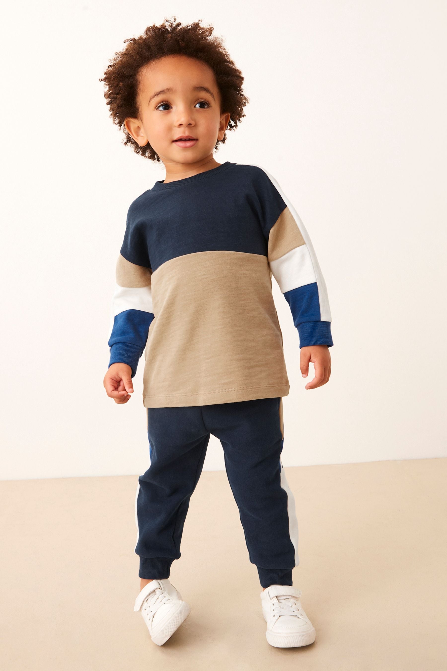 Cobalt Blue 100% Cotton Long Sleeve Cosy Colourblock T-Shirt and Joggers Set (3mths-7yrs)