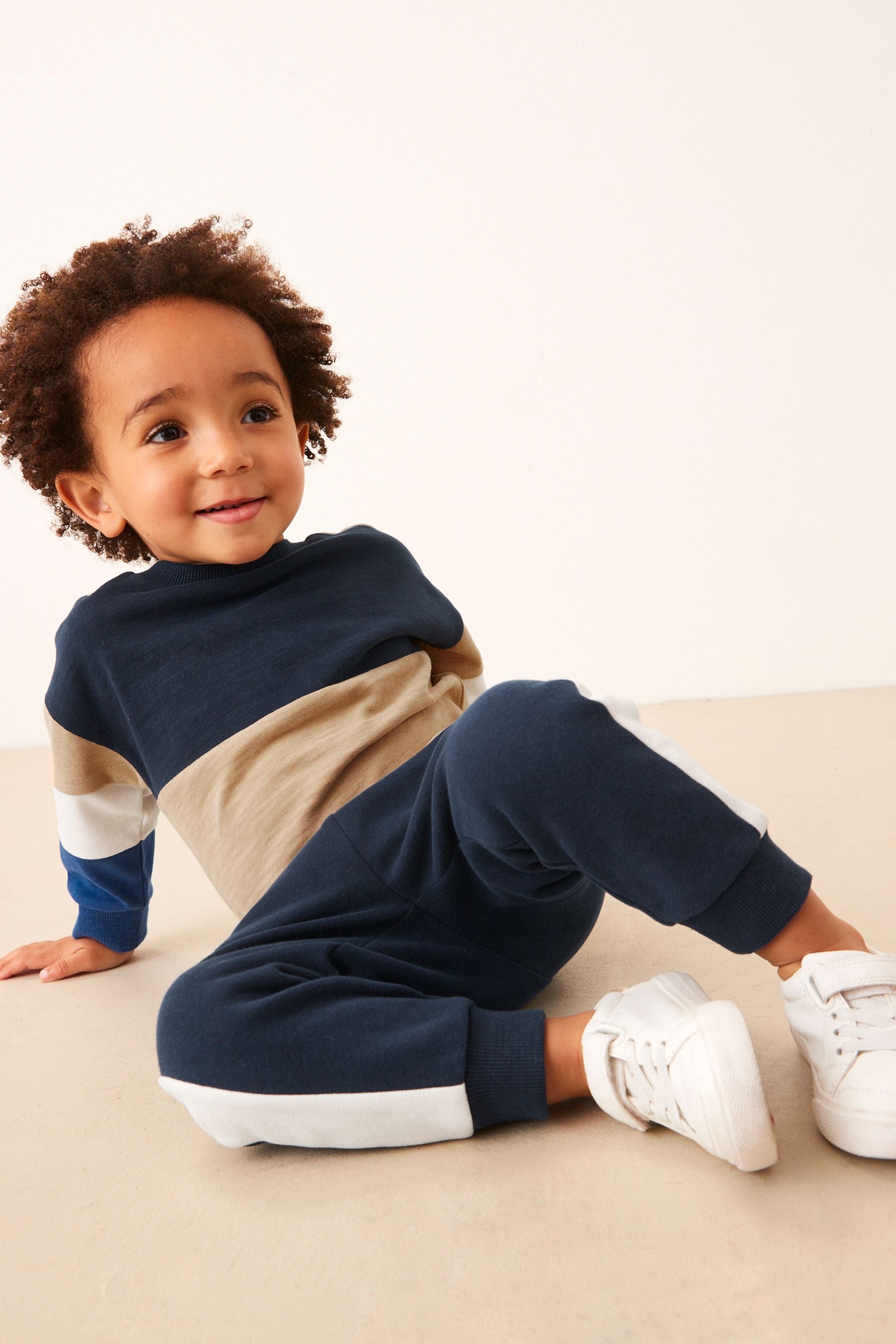 Cobalt Blue 100% Cotton Long Sleeve Cosy Colourblock T-Shirt and Joggers Set (3mths-7yrs)