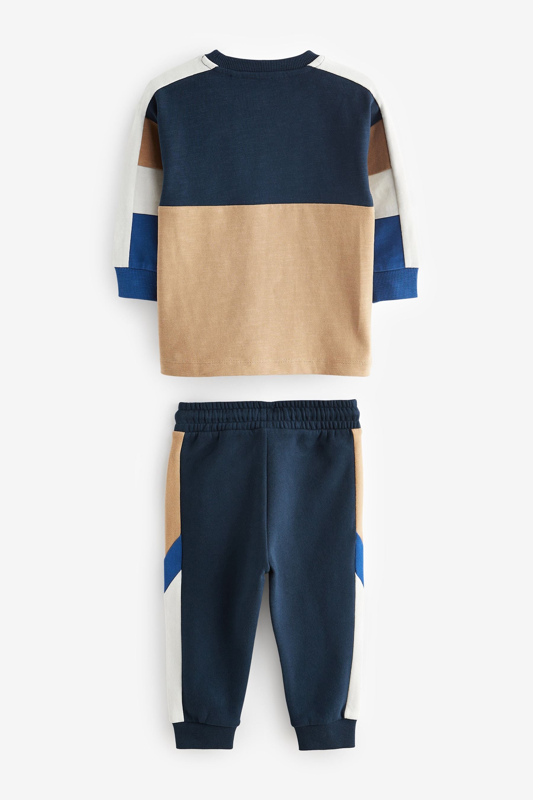 Cobalt Blue 100% Cotton Long Sleeve Cosy Colourblock T-Shirt and Joggers Set (3mths-7yrs)