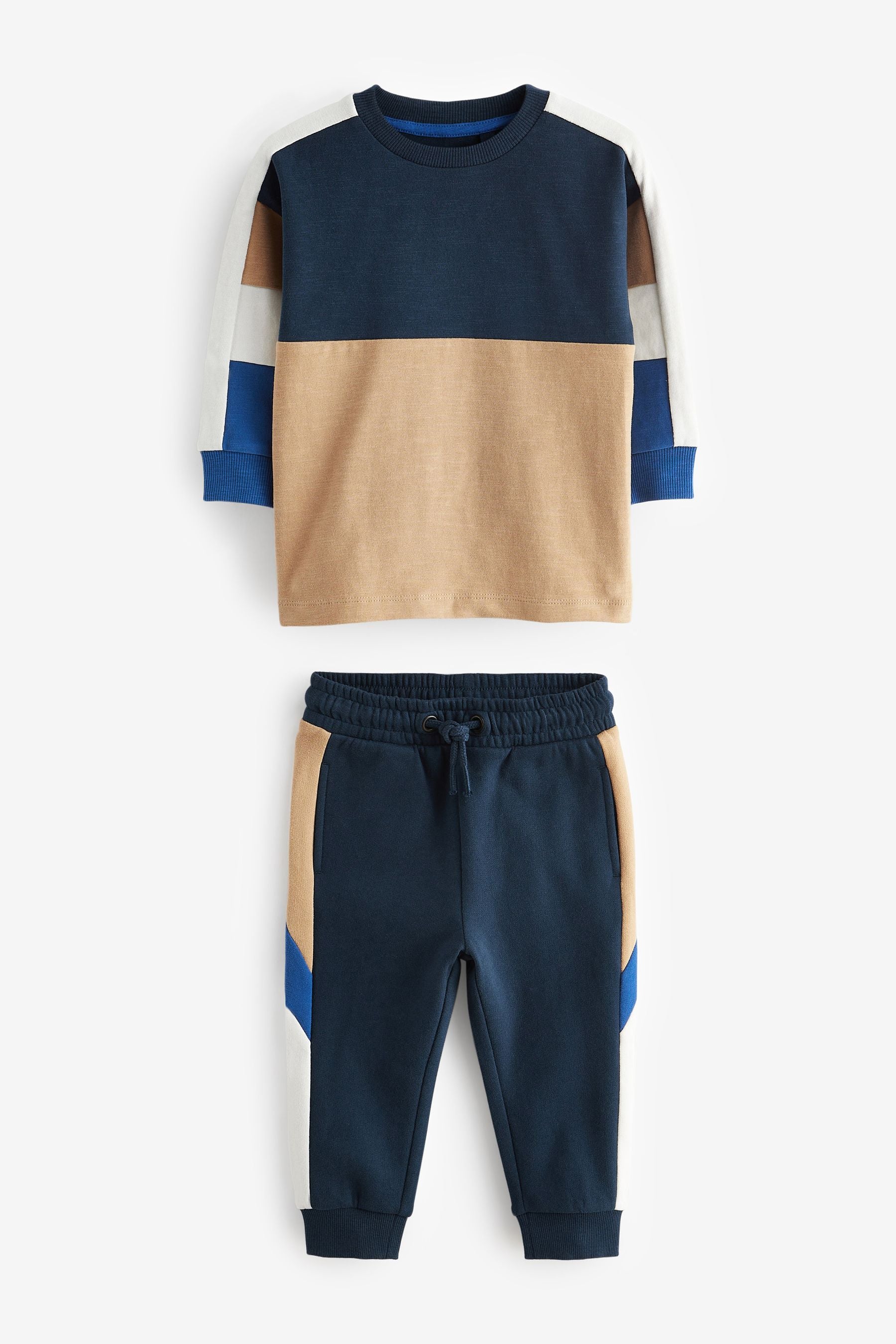 Cobalt Blue 100% Cotton Long Sleeve Cosy Colourblock T-Shirt and Joggers Set (3mths-7yrs)