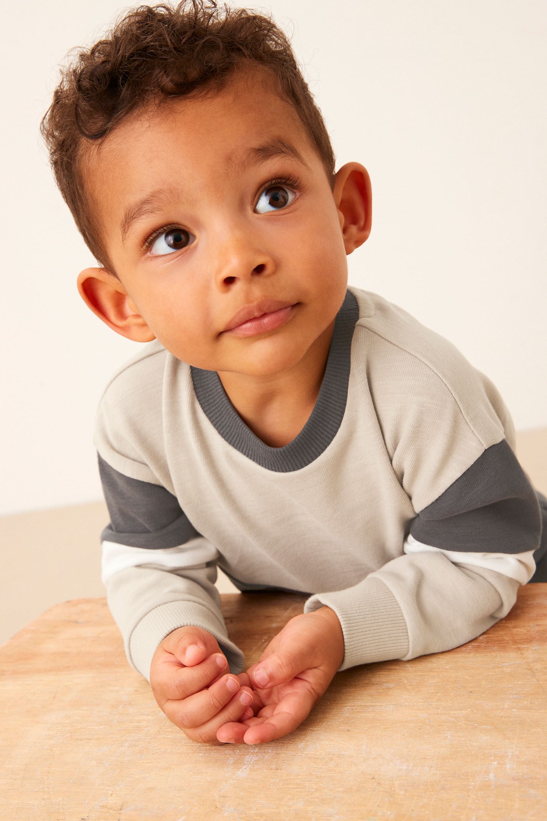 Charcoal Grey Monochrome 100% Cotton Long Sleeve Cosy Colourblock T-Shirt and Joggers Set (3mths-7yrs)