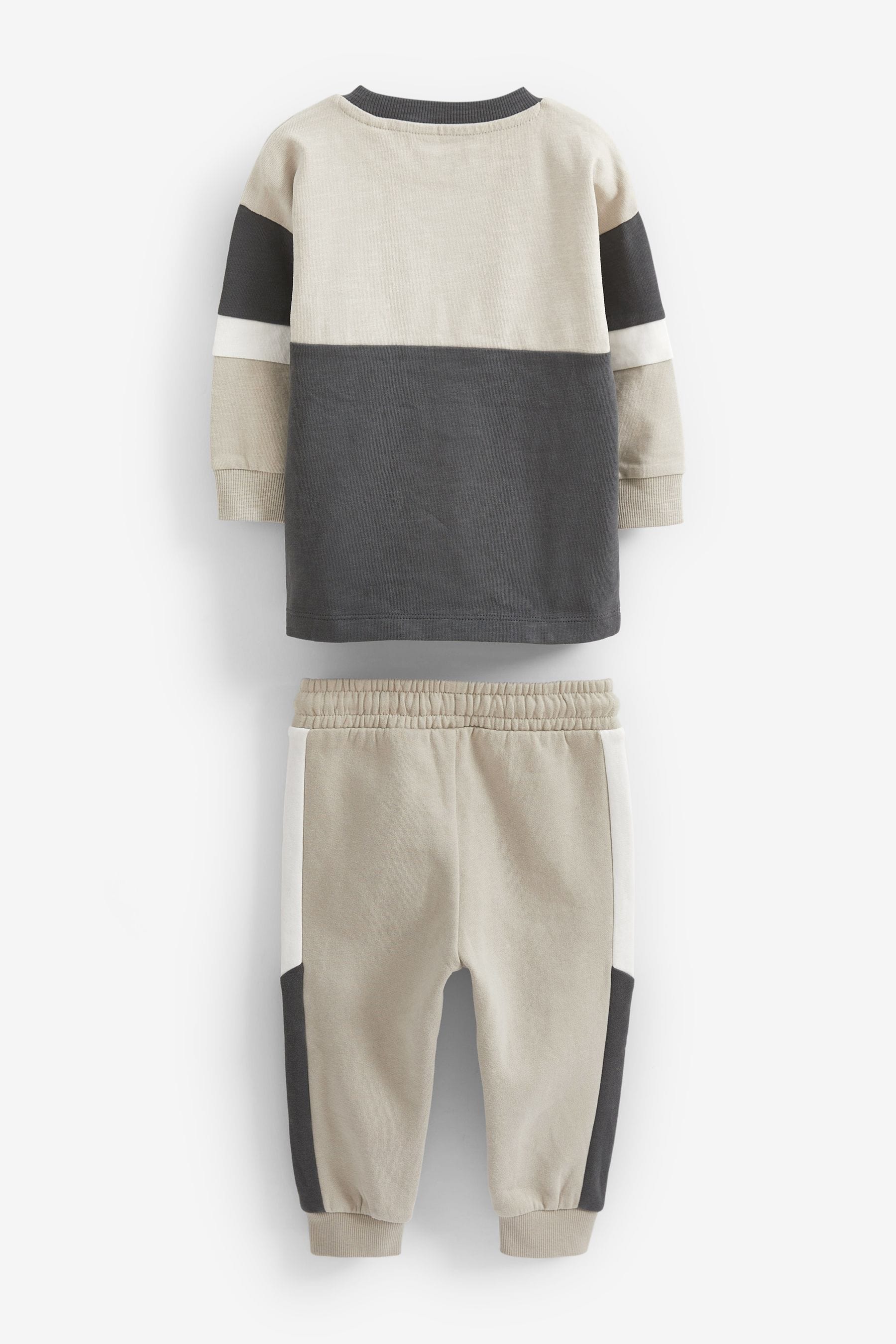 Charcoal Grey Monochrome 100% Cotton Long Sleeve Cosy Colourblock T-Shirt and Joggers Set (3mths-7yrs)