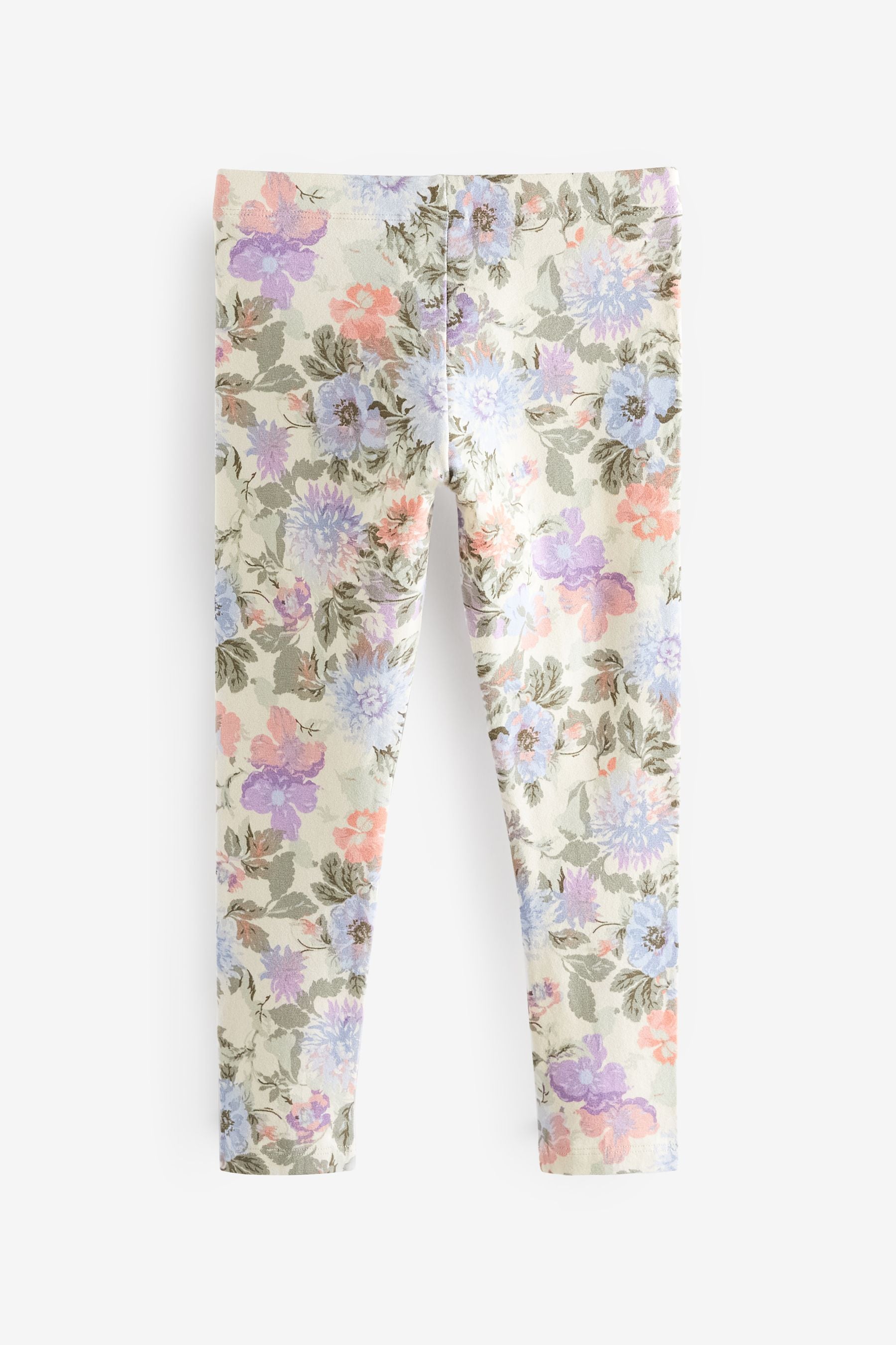 Blue/Coral Orange Floral Print Leggings 5 Pack (3-16yrs)