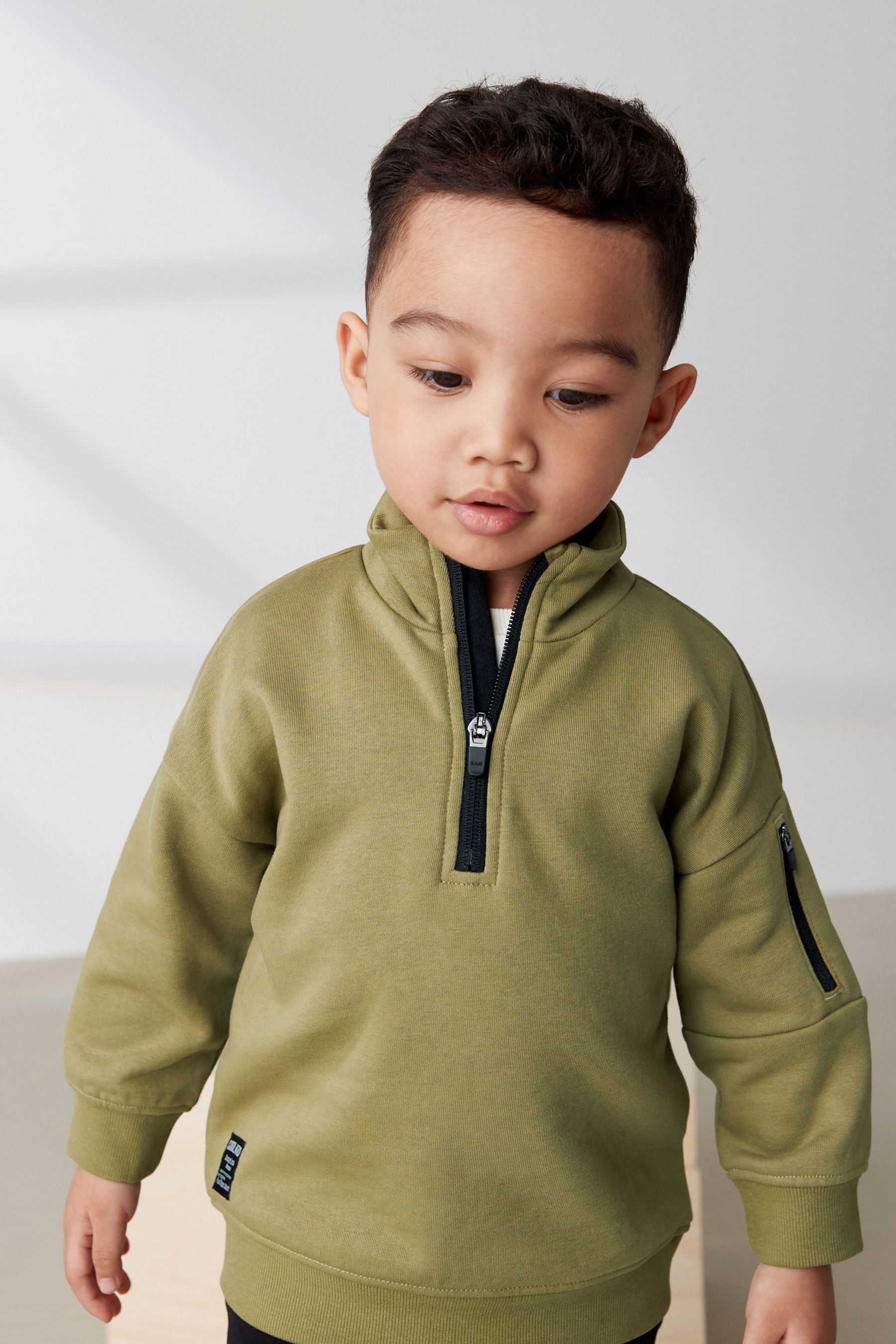 Khaki Green/black Funnel Neck Sweatshirt and Jogger Set (3mths-7yrs)