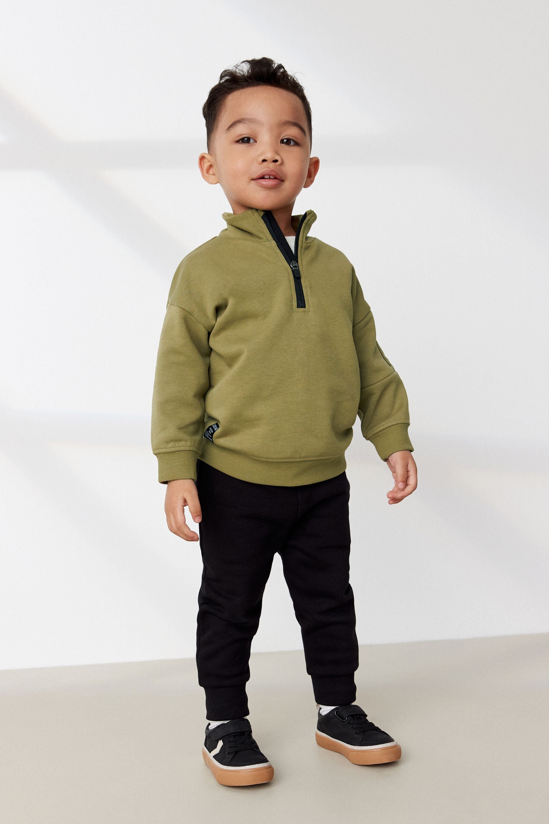 Khaki Green/black Funnel Neck Sweatshirt and Jogger Set (3mths-7yrs)