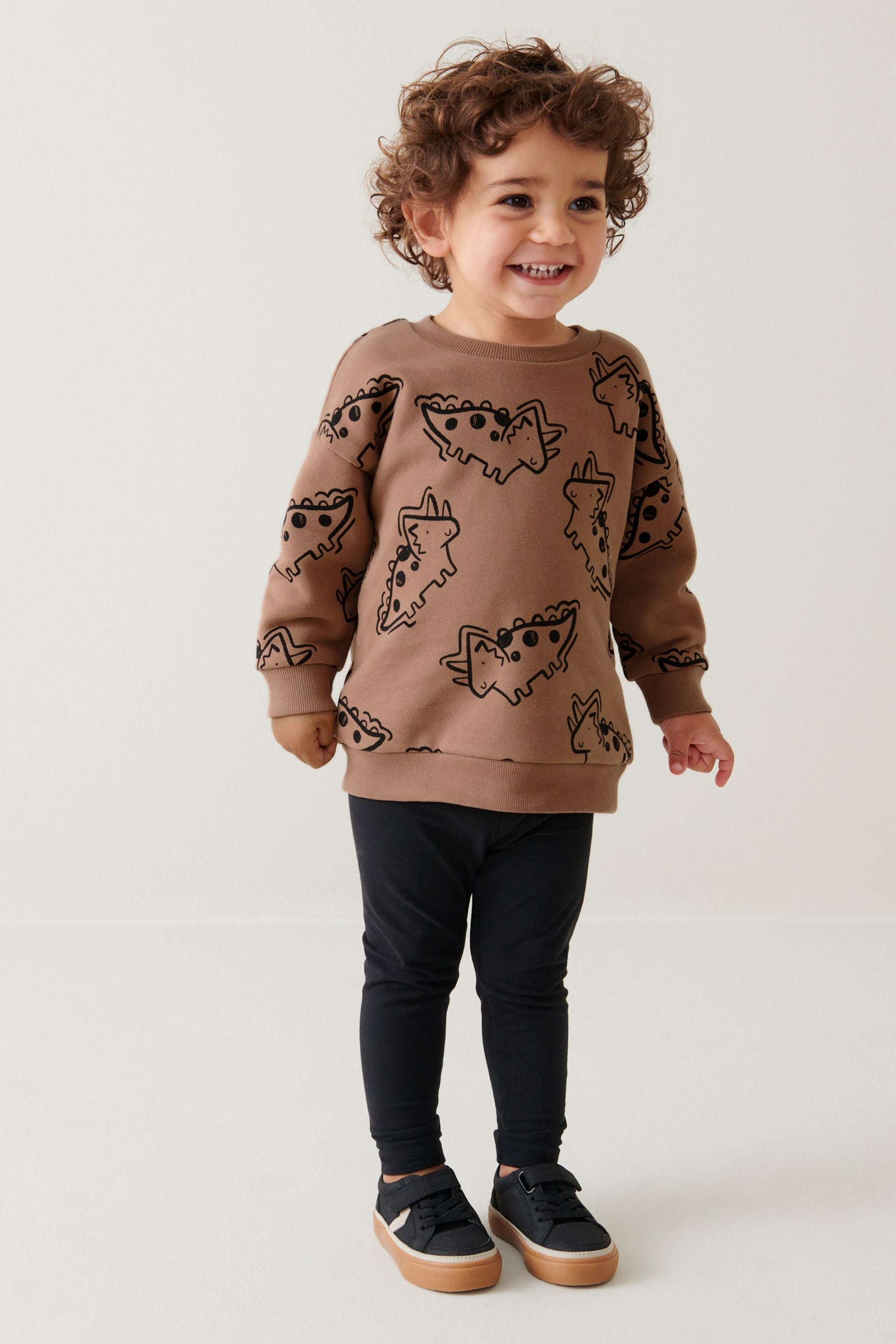 Tan Brown Dino Print Character Sweatshirt and Legging Set (3mths-7yrs)