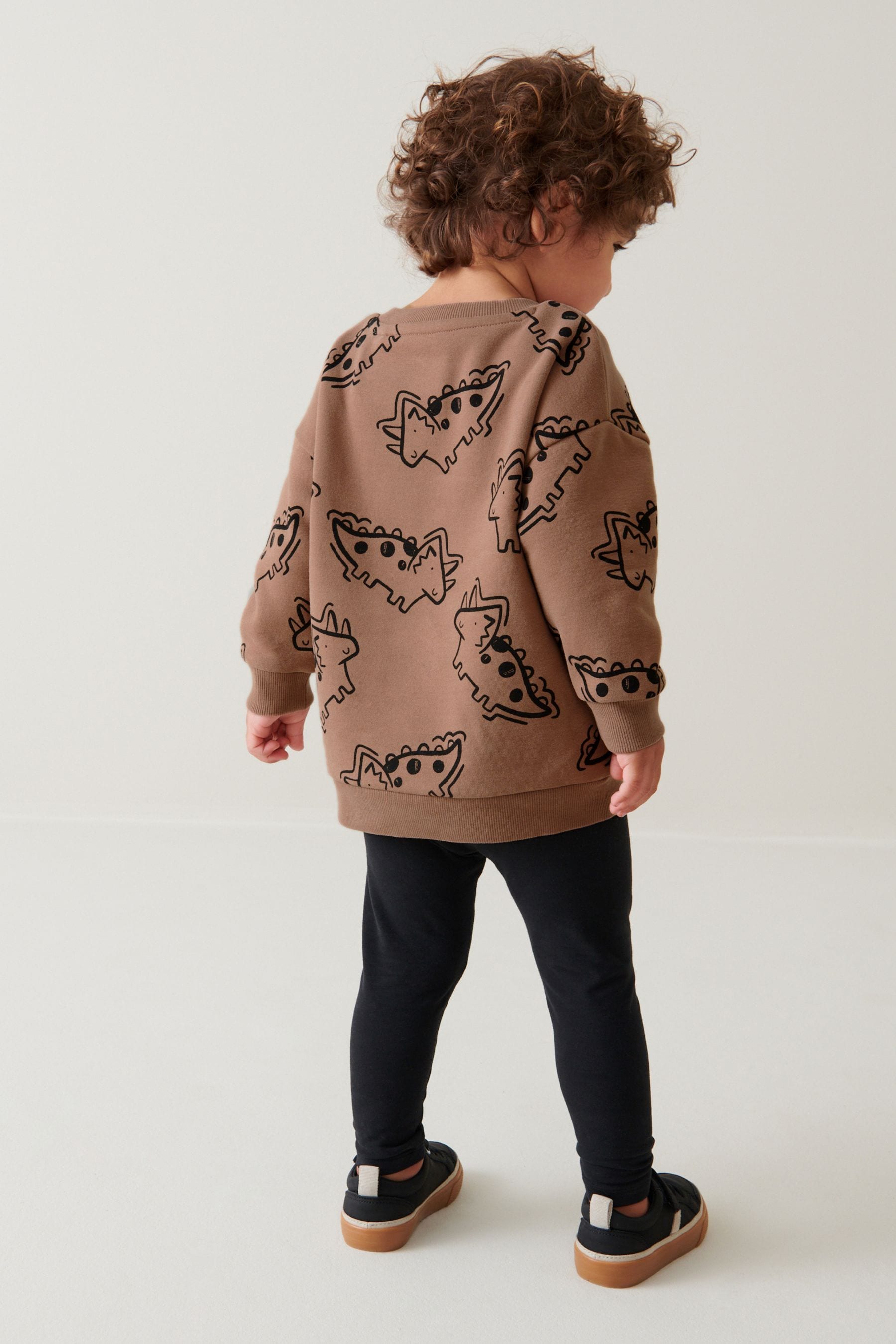 Tan Brown Dino Print Character Sweatshirt and Legging Set (3mths-7yrs)