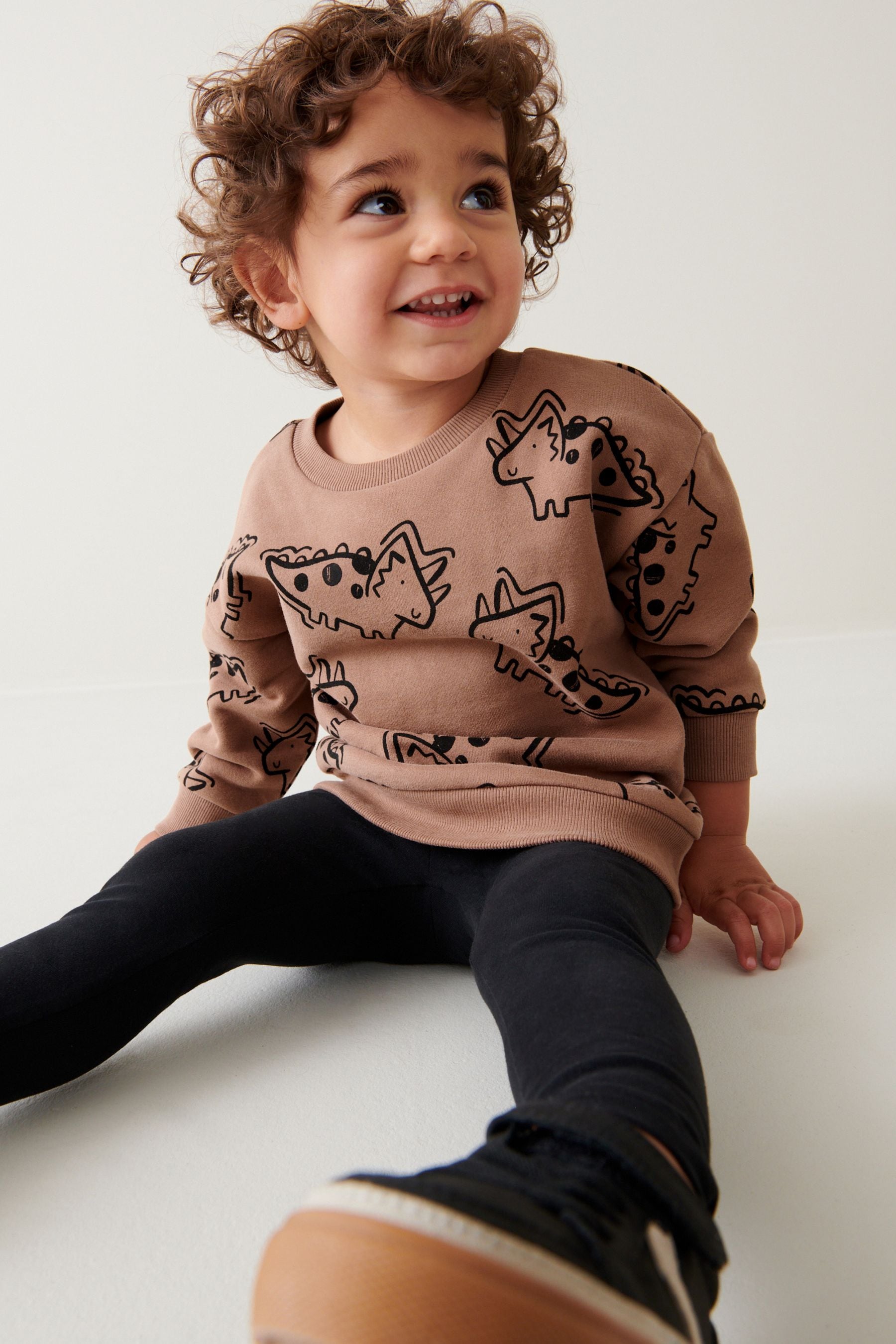 Tan Brown Dino Print Character Sweatshirt and Legging Set (3mths-7yrs)