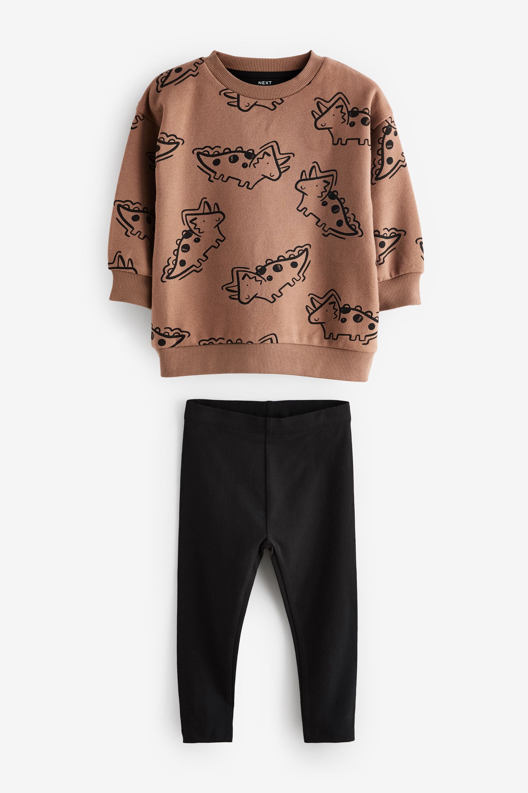 Tan Brown Dino Print Character Sweatshirt and Legging Set (3mths-7yrs)